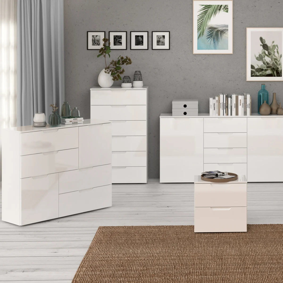 Sienna Chest of 6 Drawers in White/White High Gloss - White – image 5