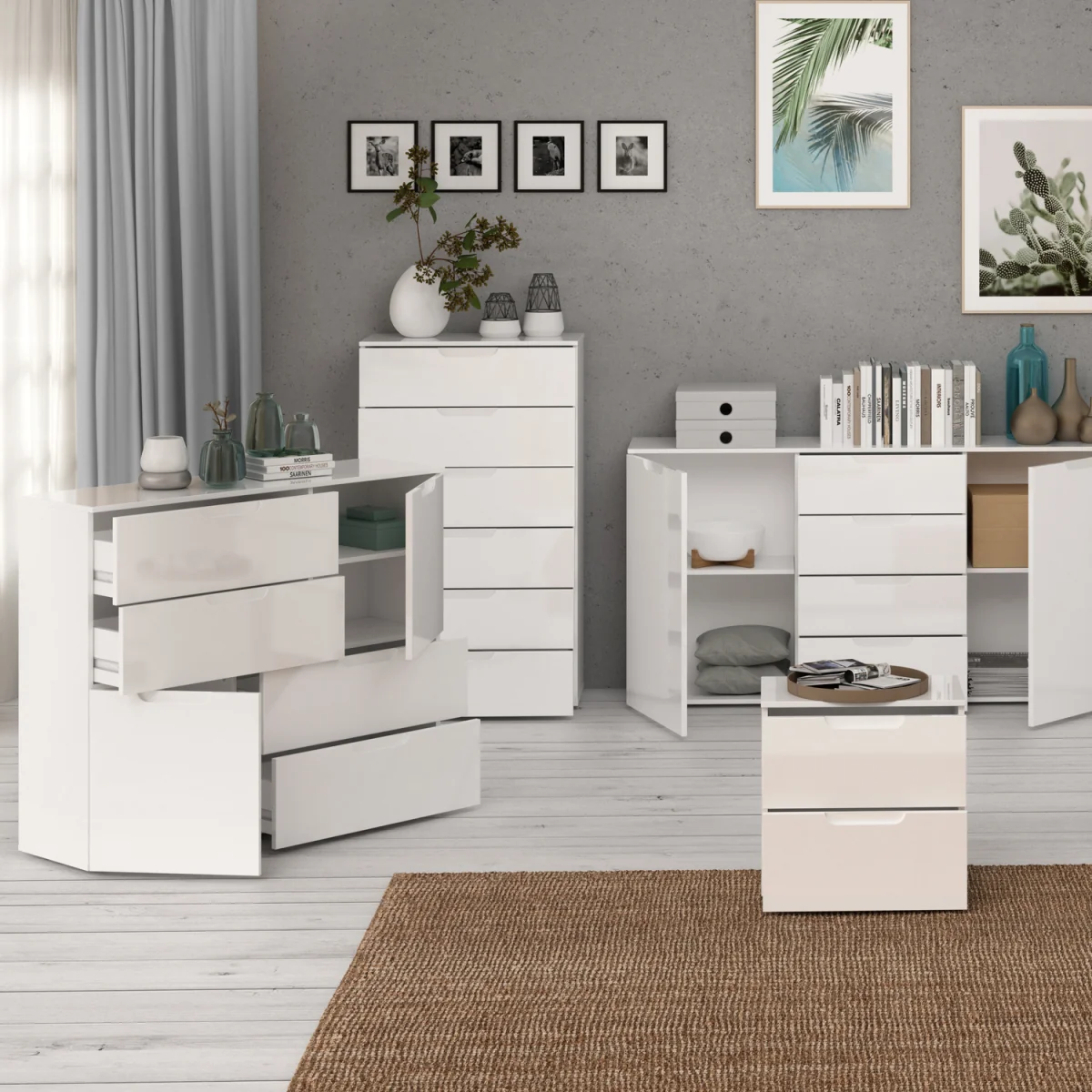 Sienna Chest of 6 Drawers in White/White High Gloss - White – image 6