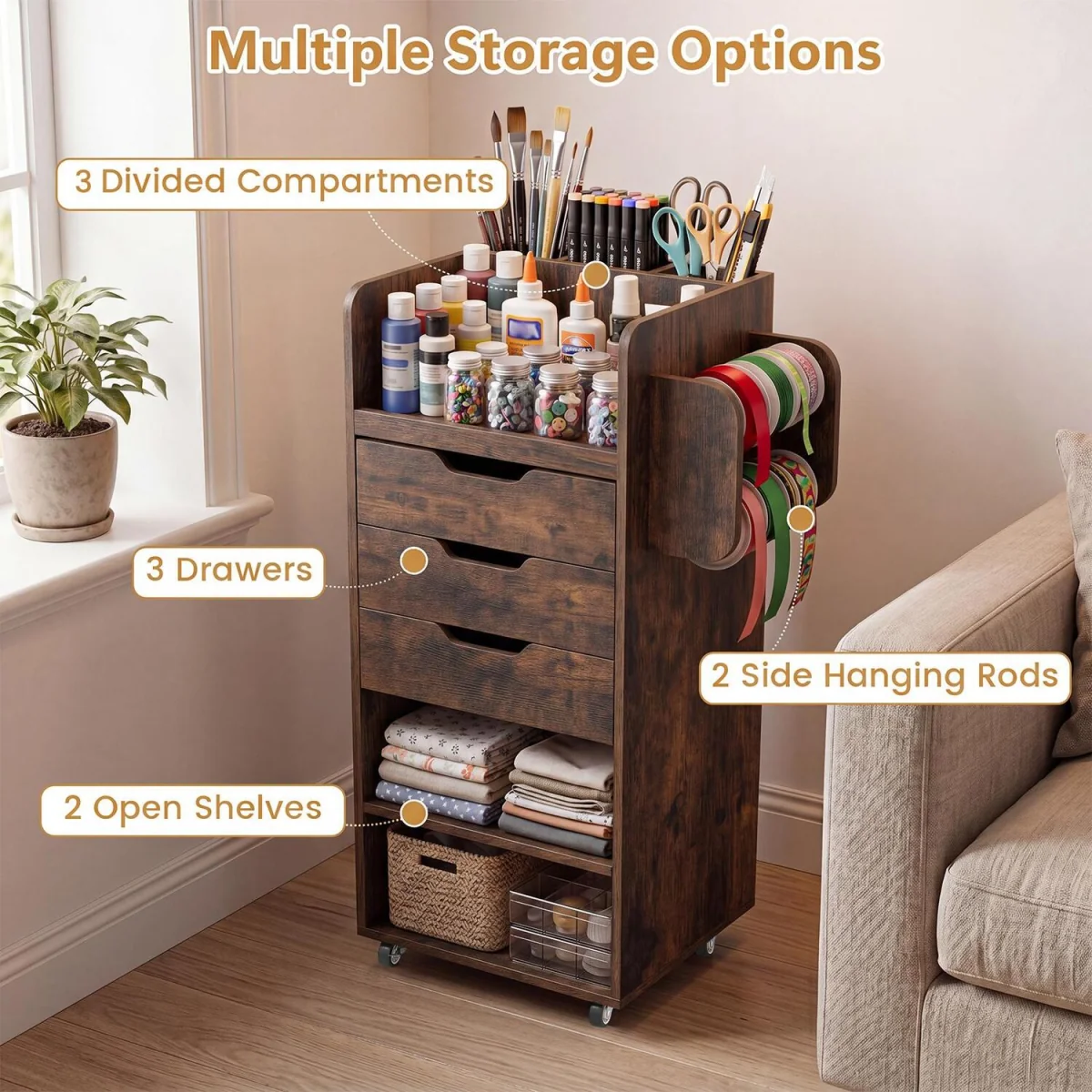 Rolling Storage Cart - Brown – image 7