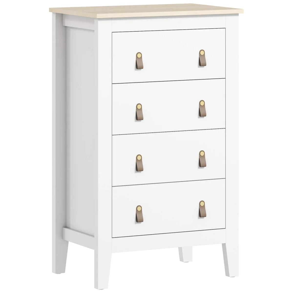Rasusa White 4-Drawer Modern Chest with Faux Leather Handles 60 x 40 x 98 cm – image 3