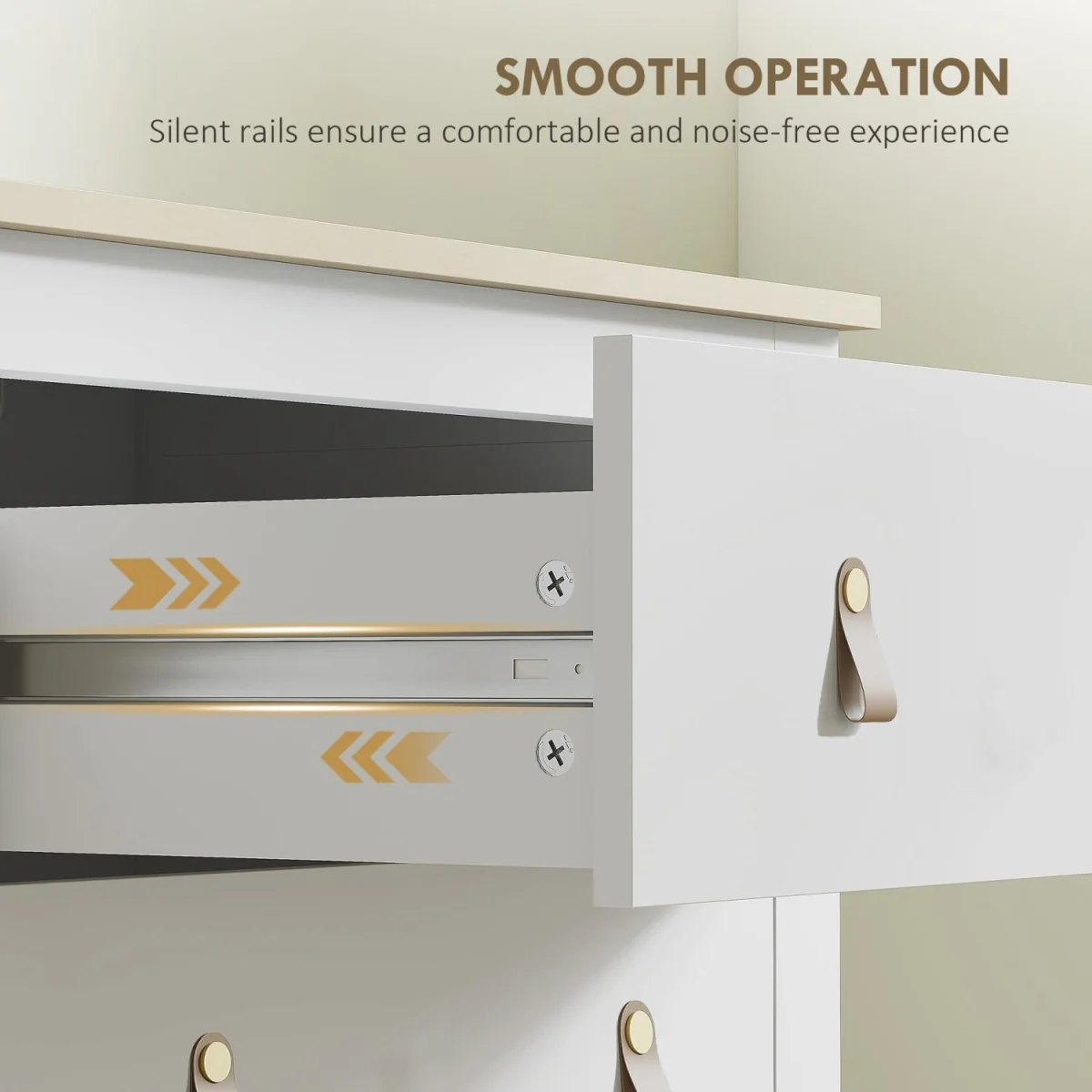 Rasusa White 4-Drawer Modern Chest with Faux Leather Handles 60 x 40 x 98 cm – image 9