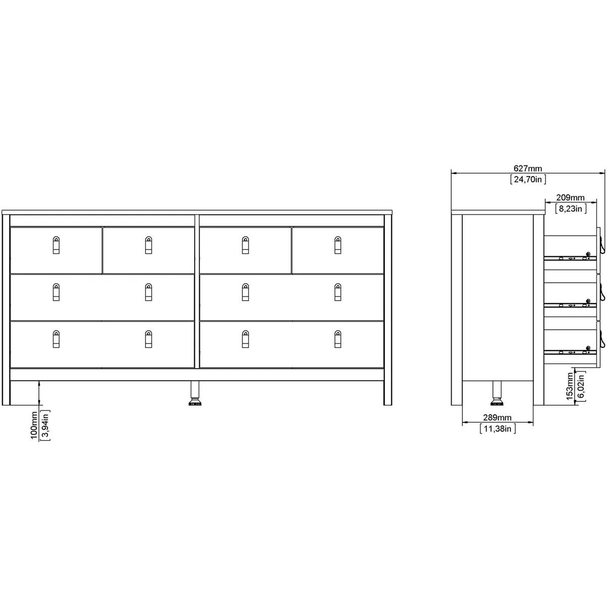 Barcelona Double Dresser 4+4 Drawers in White - White – image 9