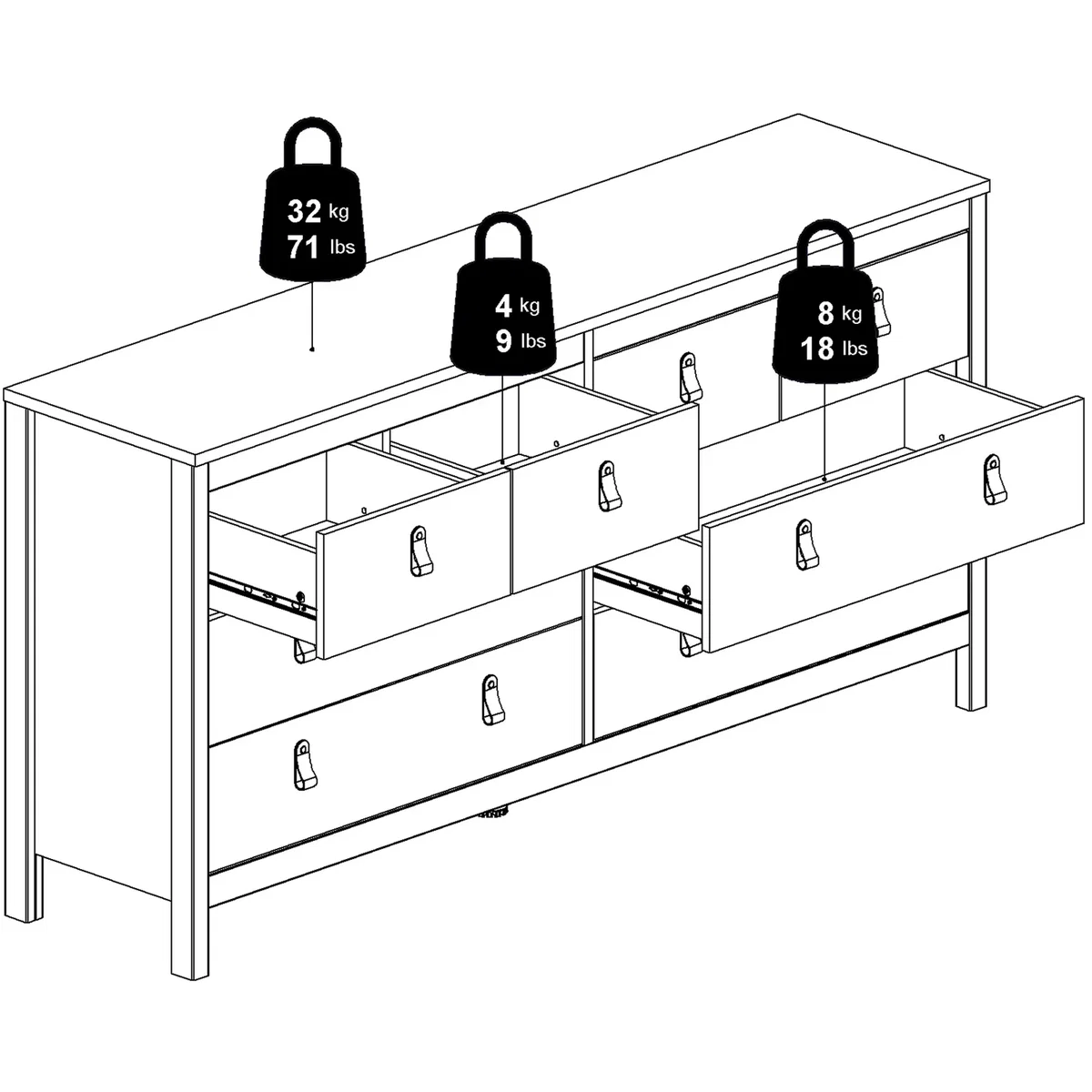 Barcelona Double Dresser 4+4 Drawers in White - White – image 10