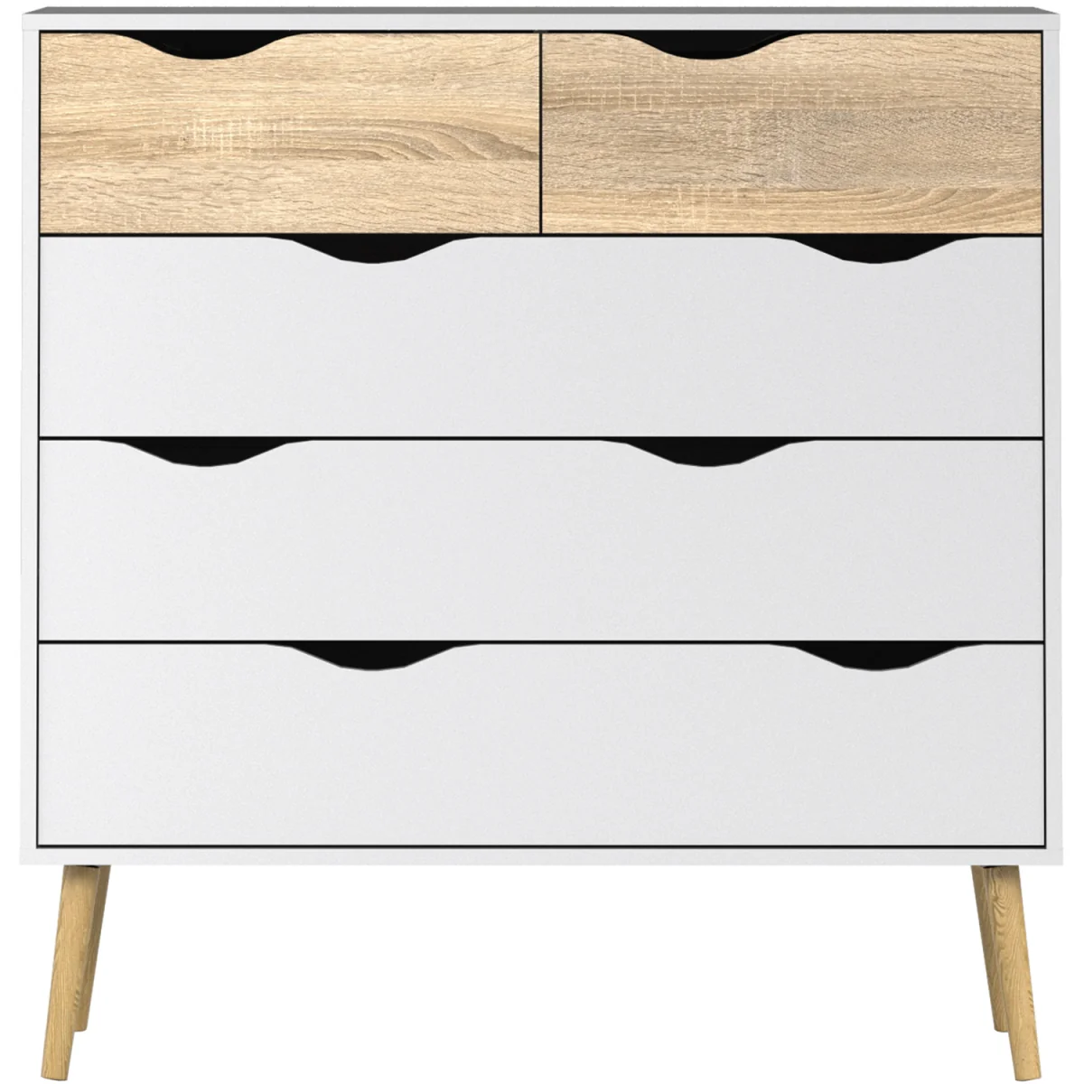 Oslo Chest of 5 Drawers in White and Oak - White & Oak – image 4