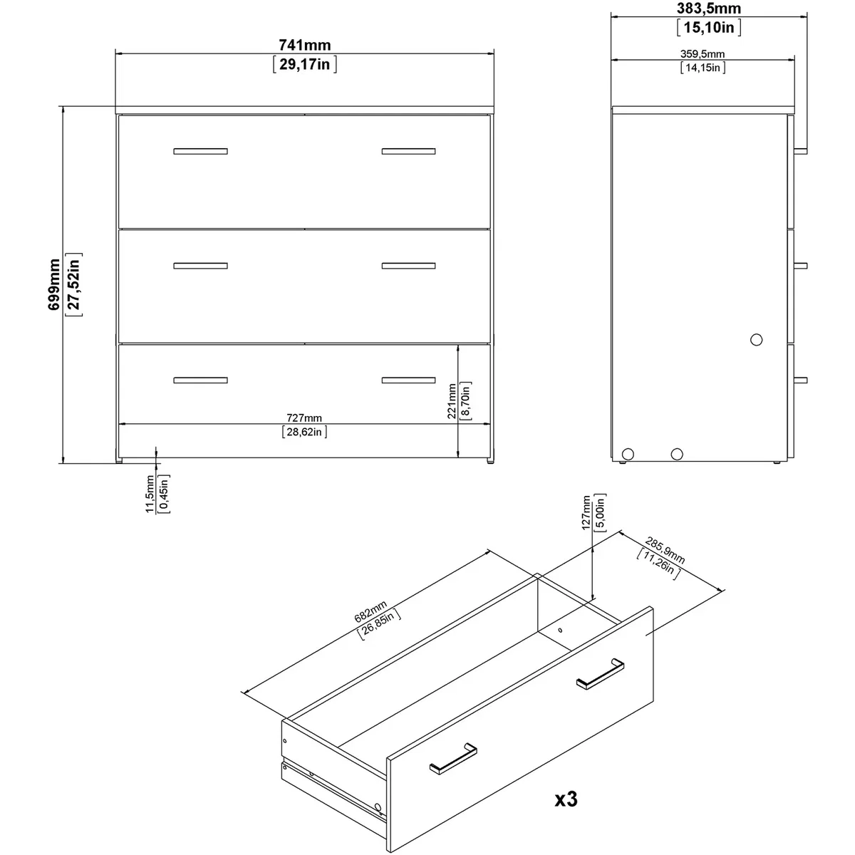 Furniture To Go Space Chest of 3 Drawers - Oak – image 11