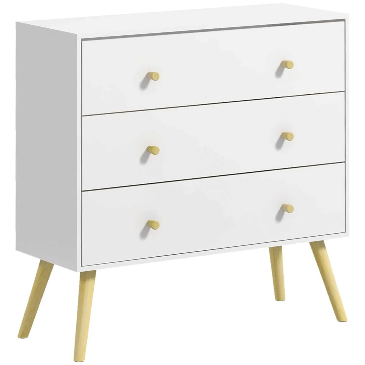 Lerosa Scandi 3-Drawer Chest, White with Natural Angled Wooden Legs – image 3