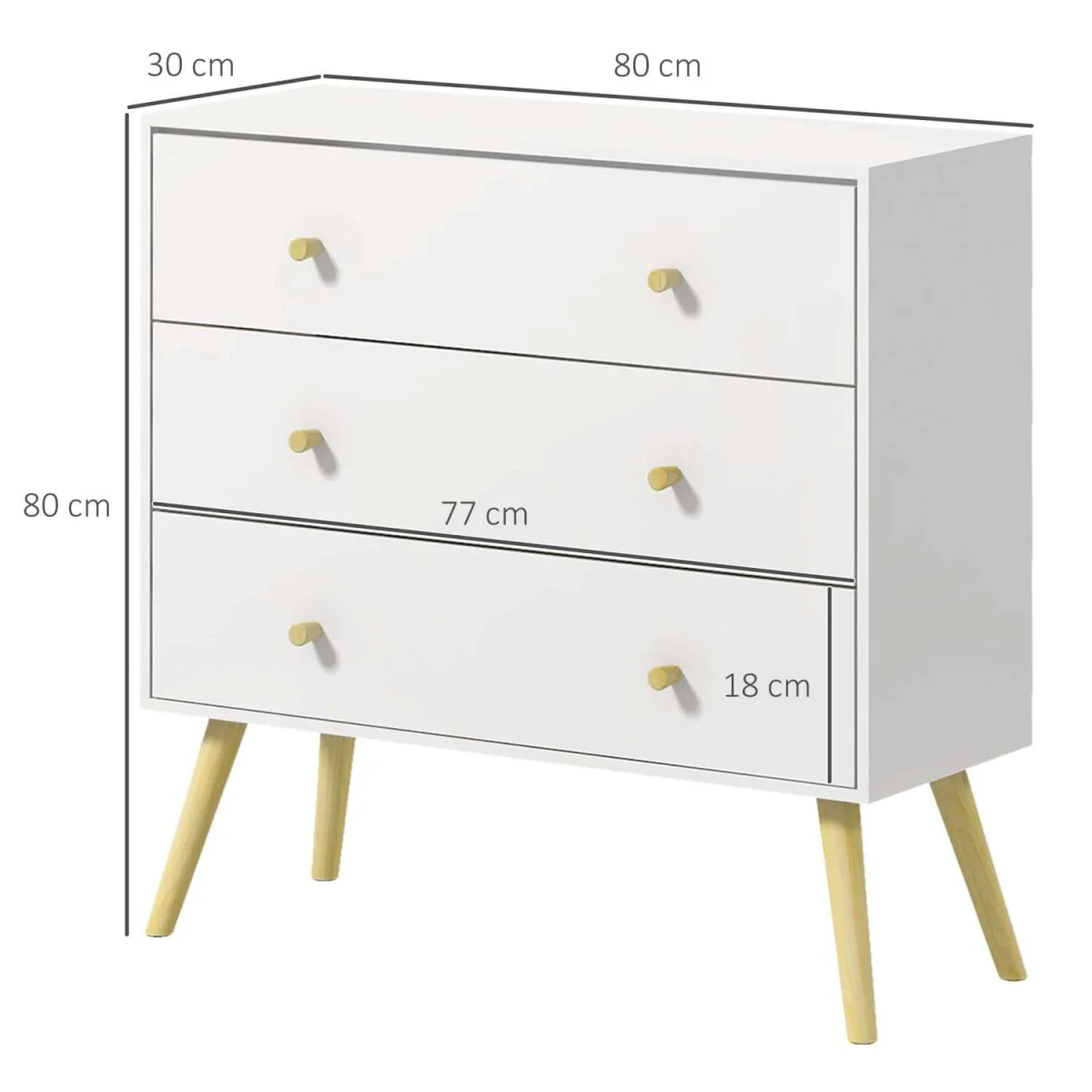 Lerosa Scandi 3-Drawer Chest, White with Natural Angled Wooden Legs – image 5