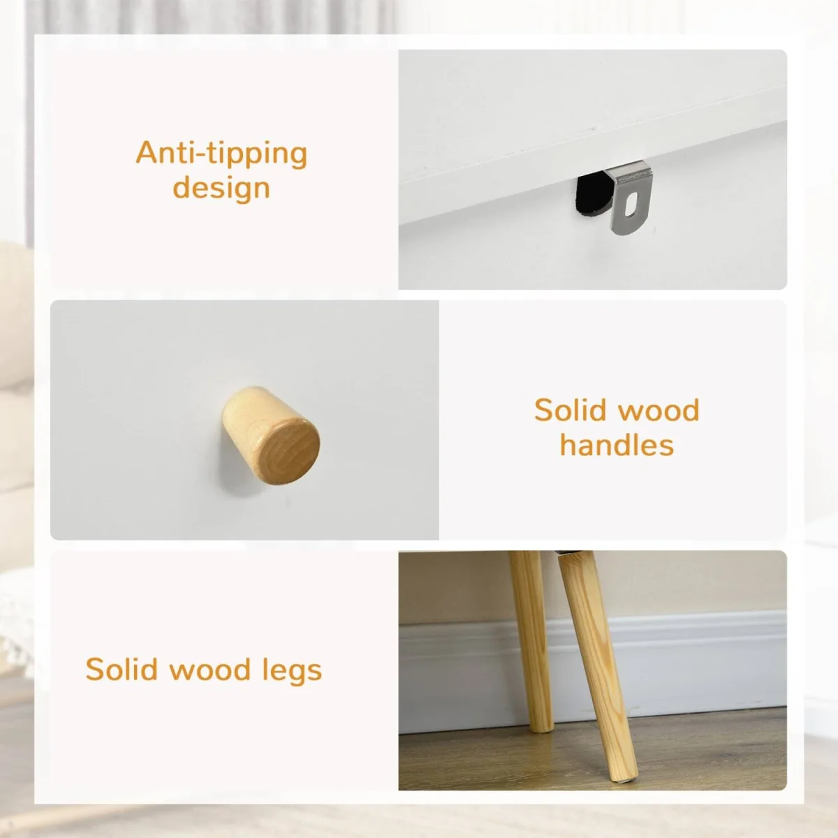 Lerosa Scandi 3-Drawer Chest, White with Natural Angled Wooden Legs – image 8