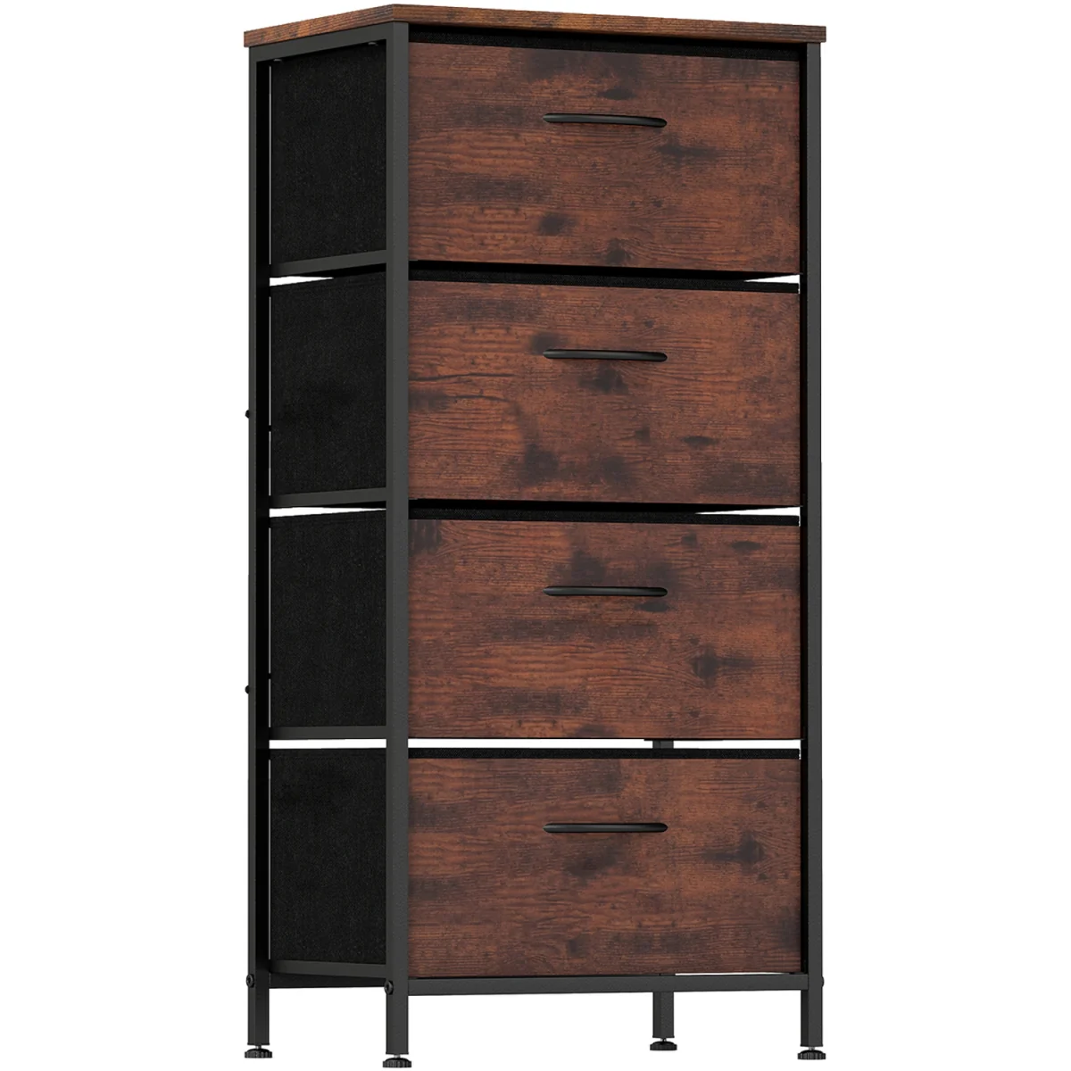 4 Drawers Fabric Dresser with Wooden Top-Brown - Black – image 3