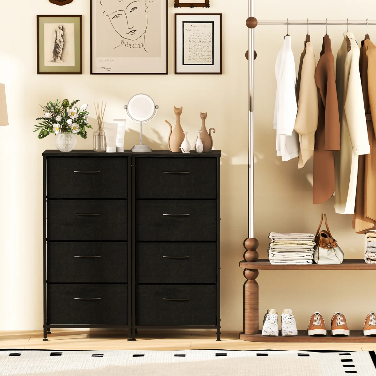 4 Drawers Fabric Dresser with Wooden Top-Brown - Black – image 9