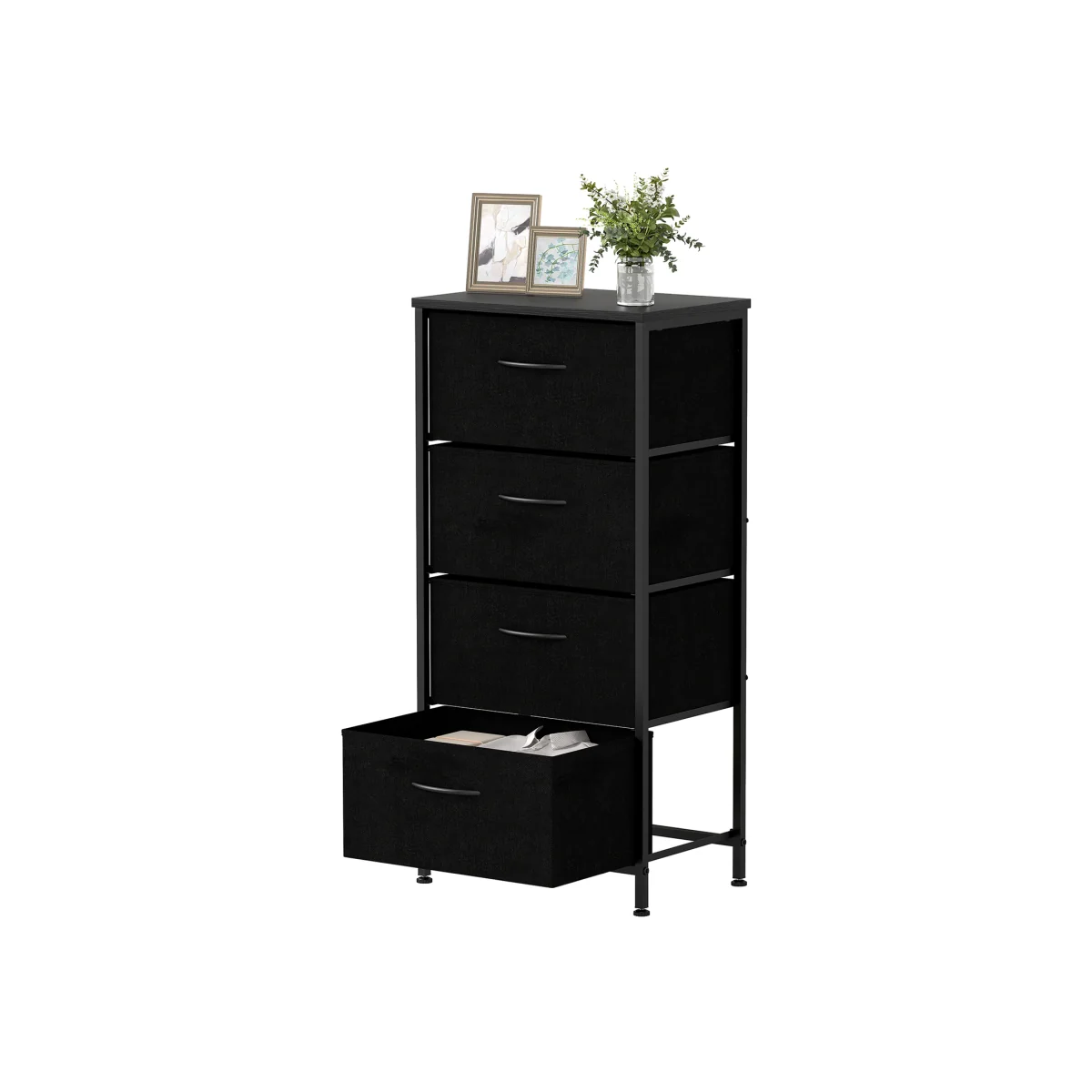 4 Drawers Fabric Dresser with Wooden Top-Brown - Black – image 1