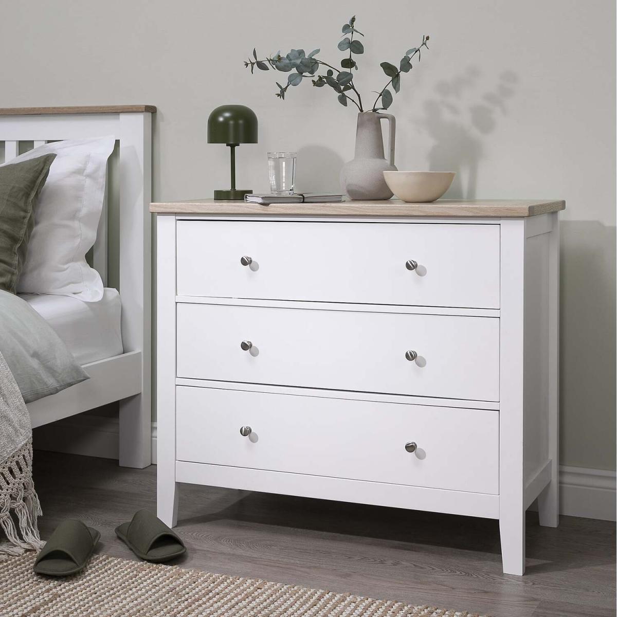 Leines 3 Drawer Wide Chest of Drawers - White