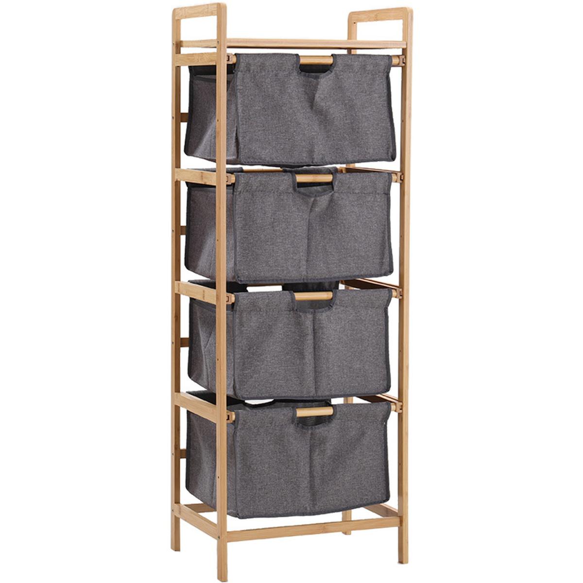 Bamboo Wood Oxford Fabric Chest of 4 Drawers Clothes Storage Shelf Bedroom - Grey – image 4