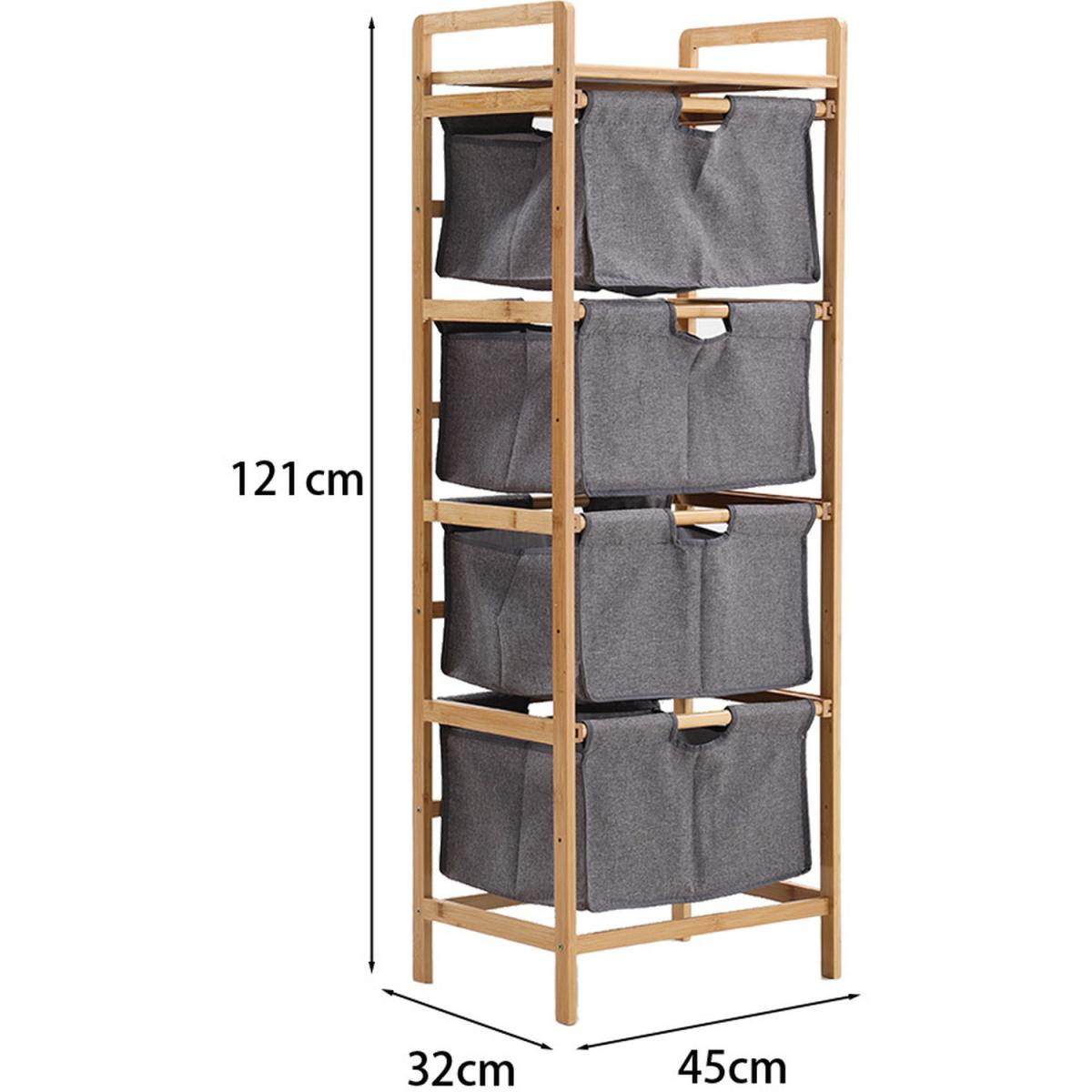 Bamboo Wood Oxford Fabric Chest of 4 Drawers Clothes Storage Shelf Bedroom - Grey – image 5