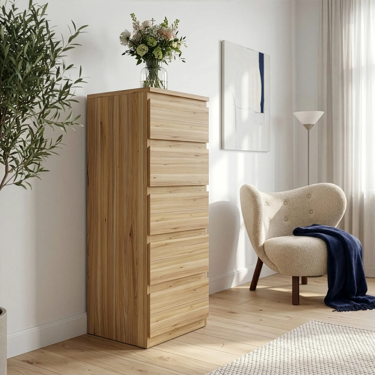 Edmore 5 Drawer Tall Narrow Chest - Mauvella Oak – image 9