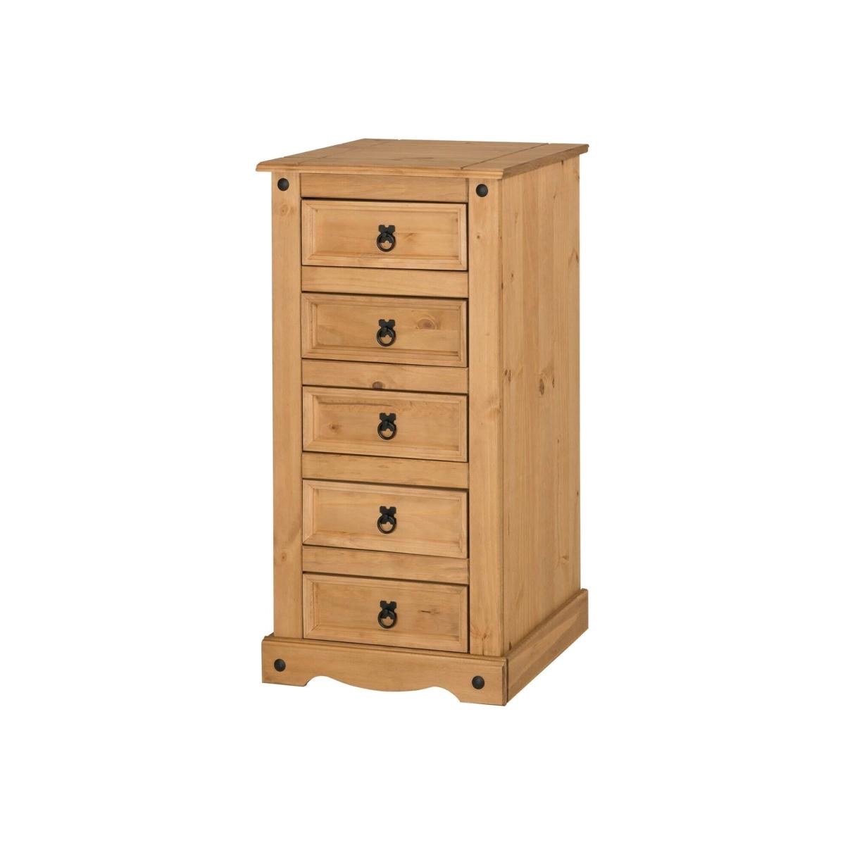 Corona Chest of Drawers 5 Drawer Bedside Narrow Cabinet - Antique Wax