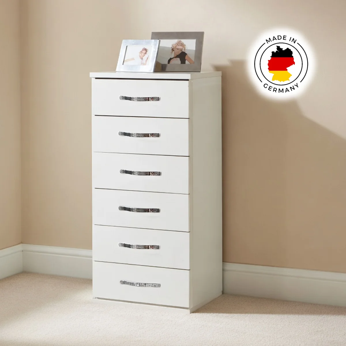 Hampton White Narrow 6 Drawer Chest of Drawers - White – image 3