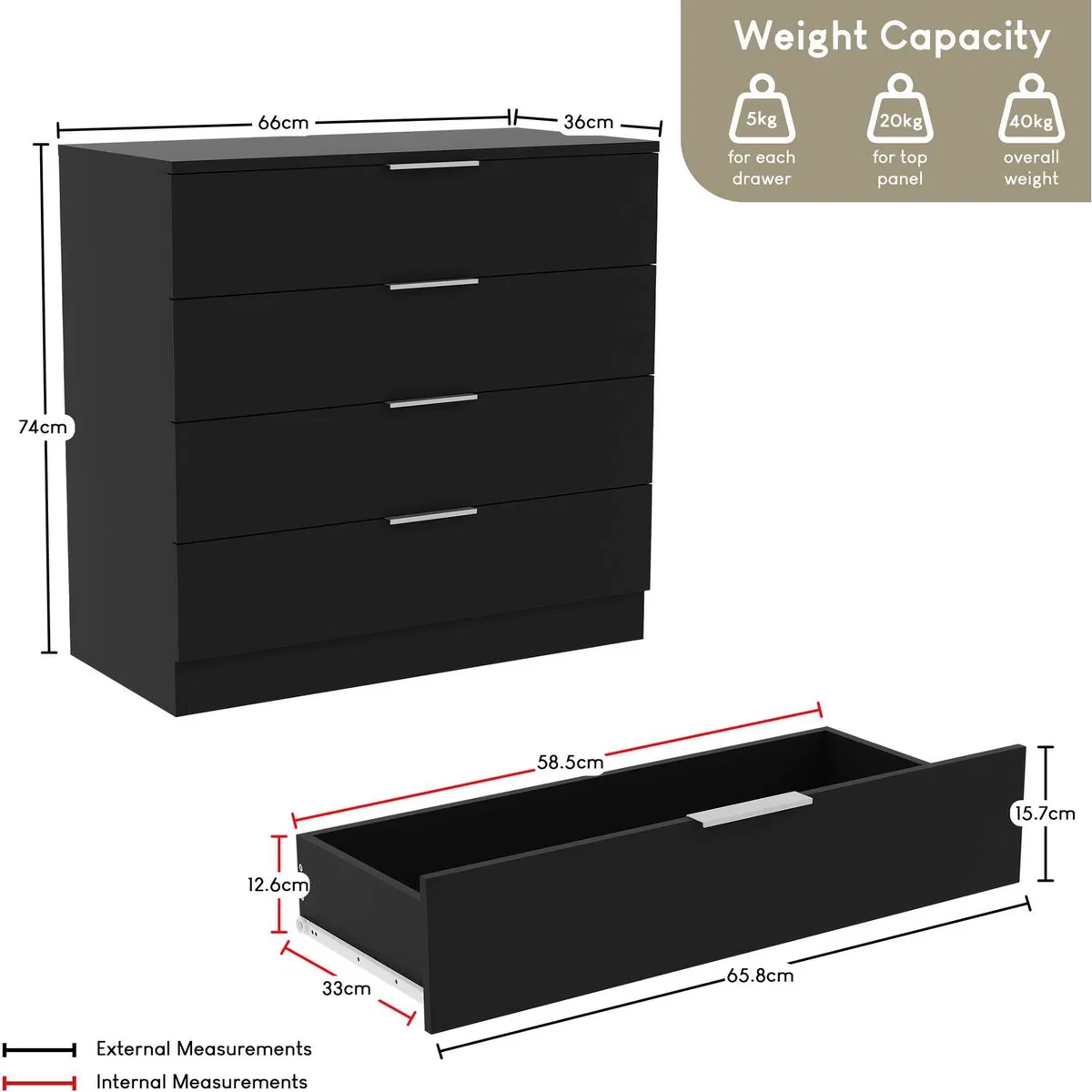 4 Drawer Chest of Drawers Compact Space-Saving Bedroom Storage - Pine – image 2