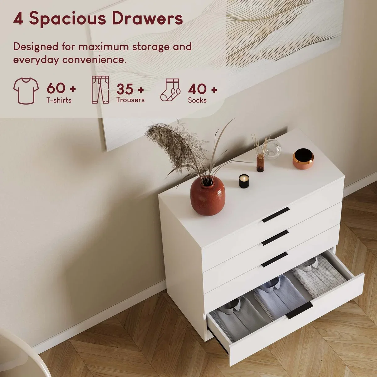4 Drawer Chest of Drawers Compact Space-Saving Bedroom Storage - Pine – image 11
