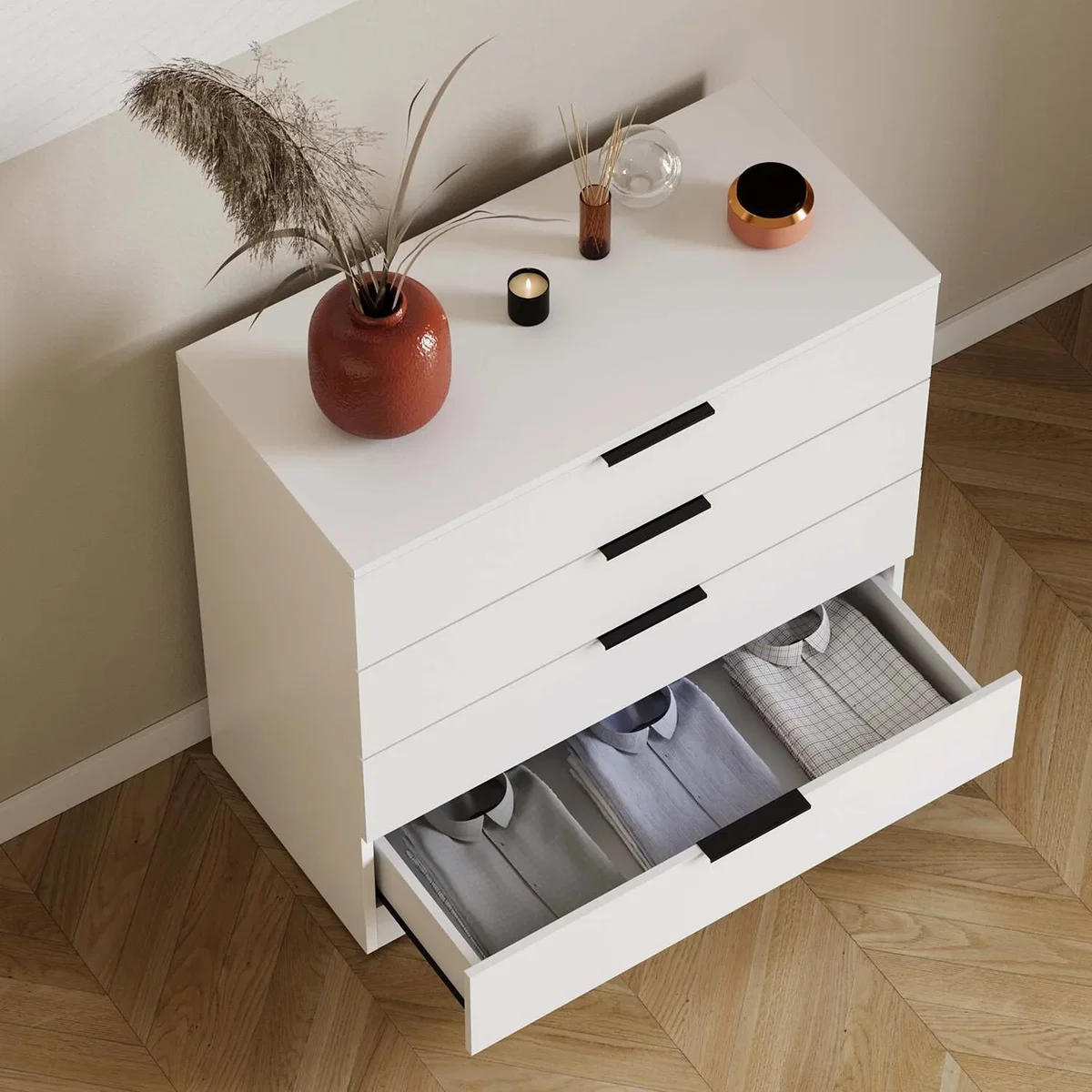 4 Drawer Chest of Drawers Compact Space-Saving Bedroom Storage - Pine – image 13