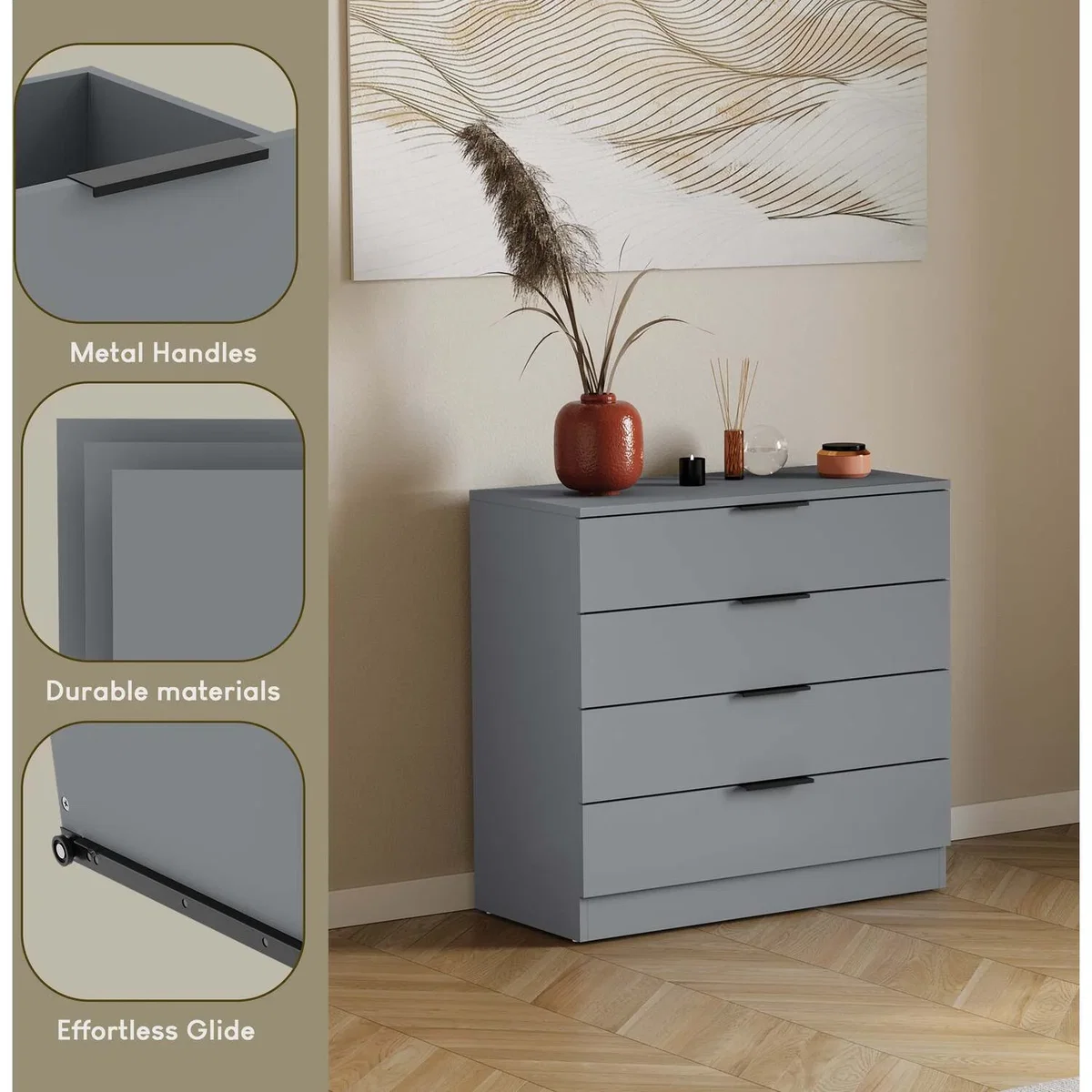 4 Drawer Chest of Drawers Compact Space-Saving Bedroom Storage - Pine – image 16