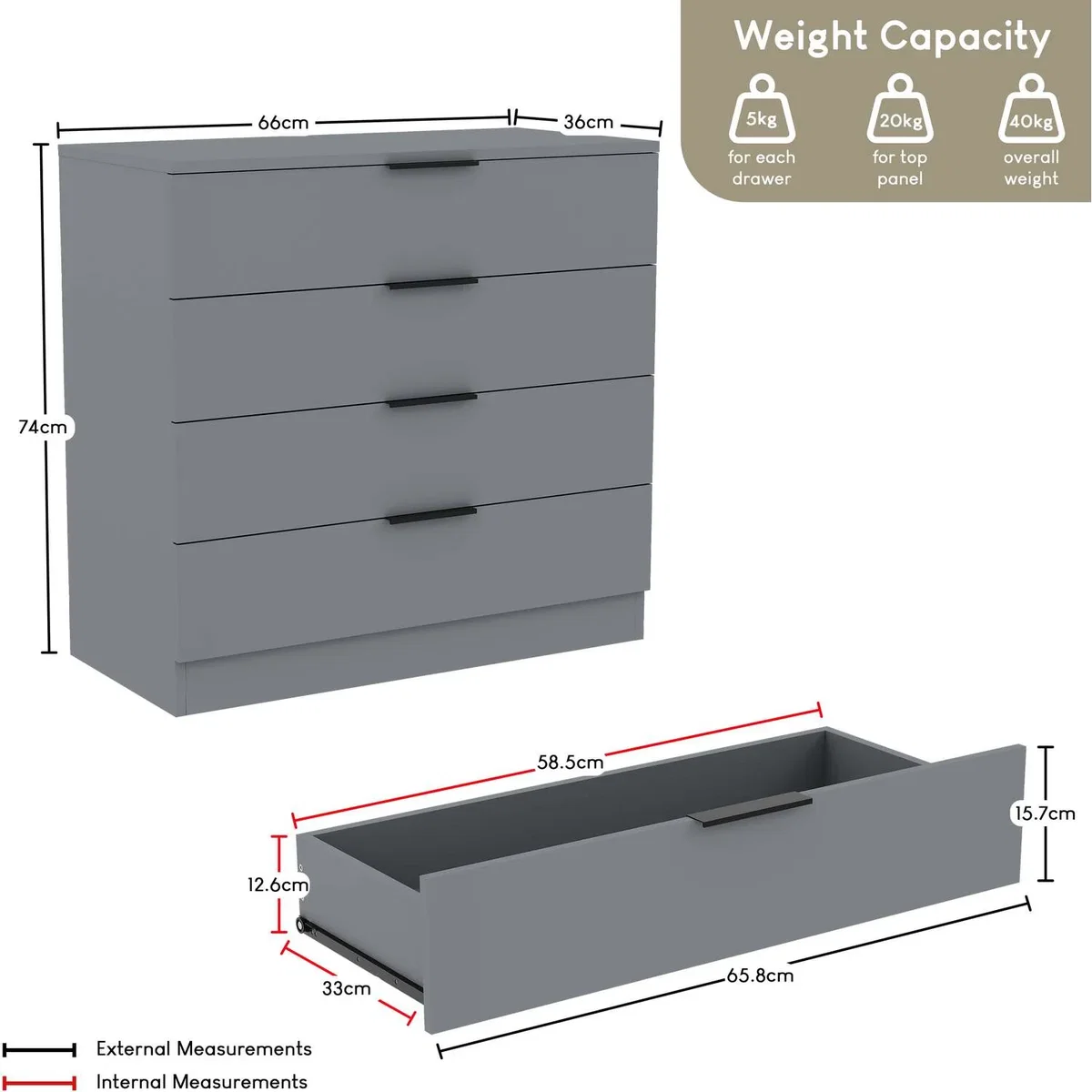 4 Drawer Chest of Drawers Compact Space-Saving Bedroom Storage - Pine – image 19