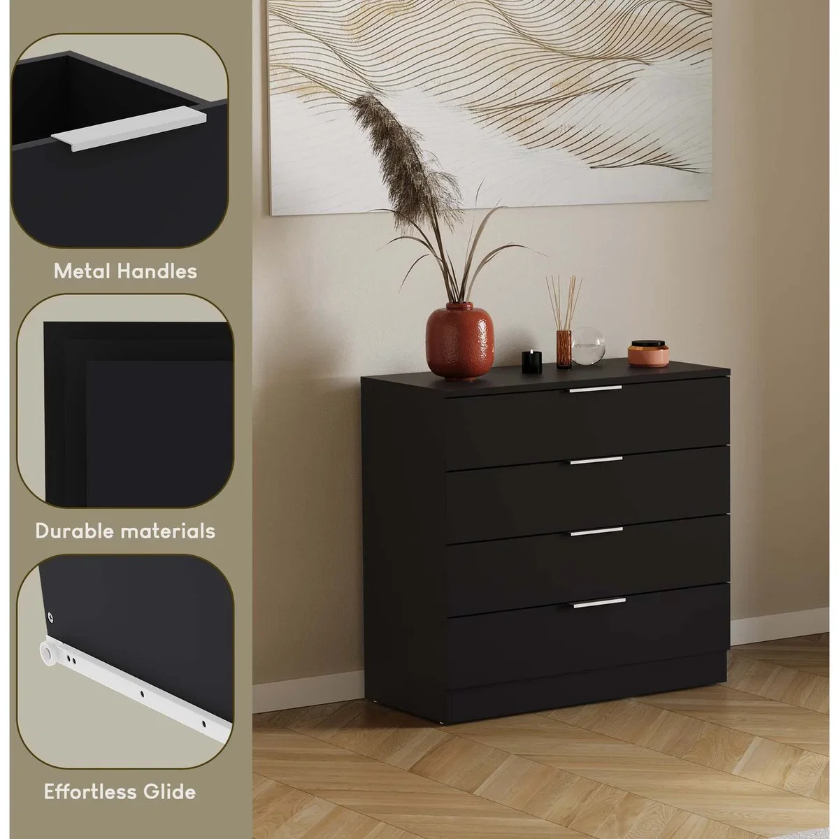 4 Drawer Chest of Drawers Compact Space-Saving Bedroom Storage - Pine – image 4