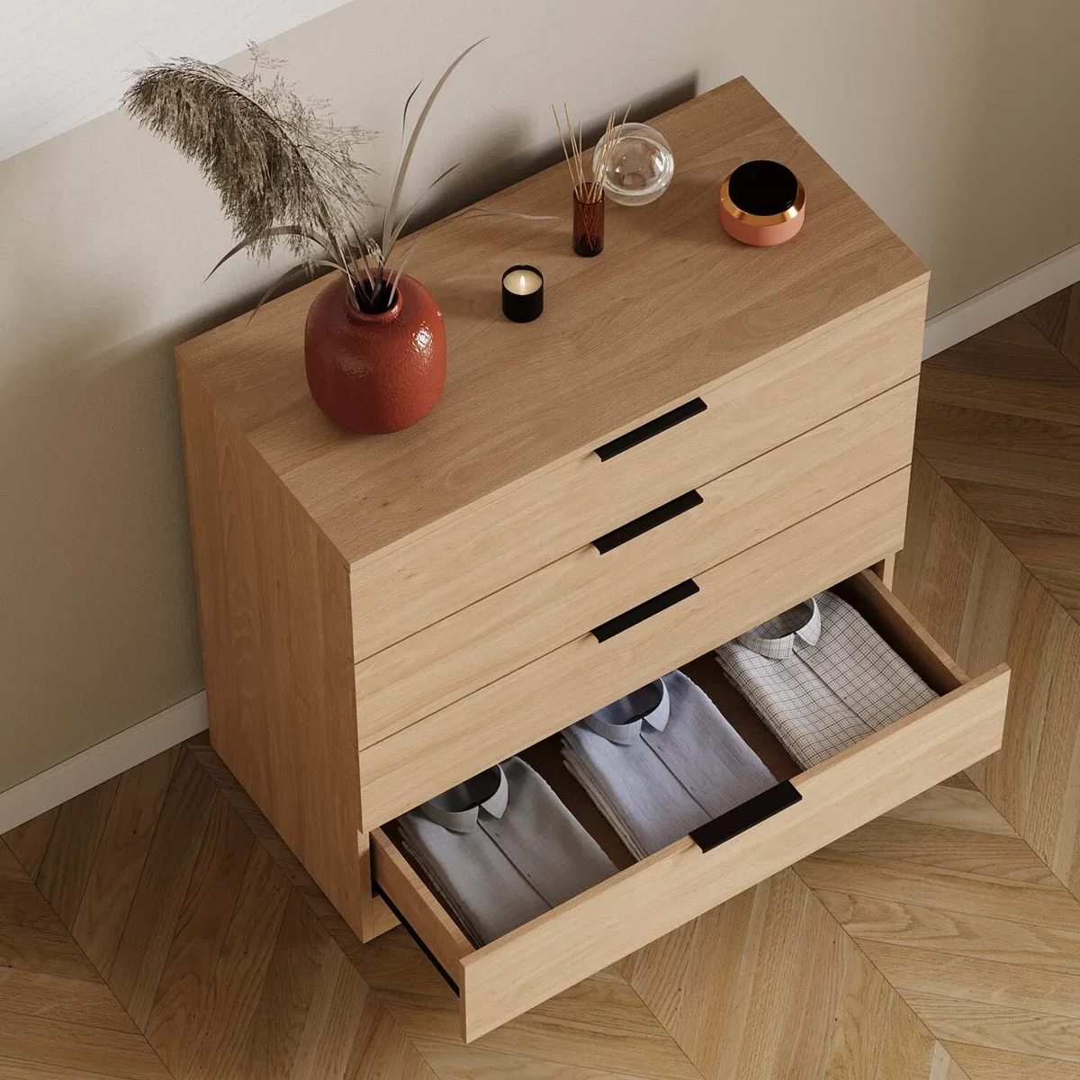 4 Drawer Chest of Drawers Compact Space-Saving Bedroom Storage - Pine – image 9