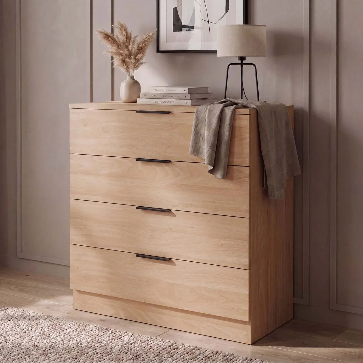 4 Drawer Chest of Drawers Compact Space-Saving Bedroom Storage - Pine – image 1