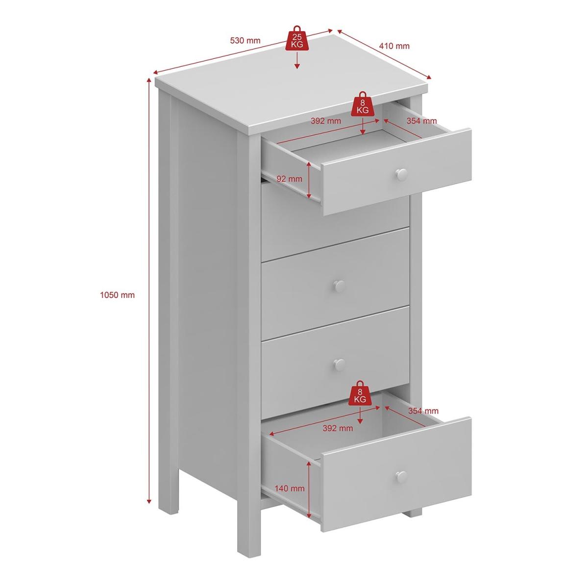 Tromso 5-Drawer Narrow Chest of Drawers - White – image 11
