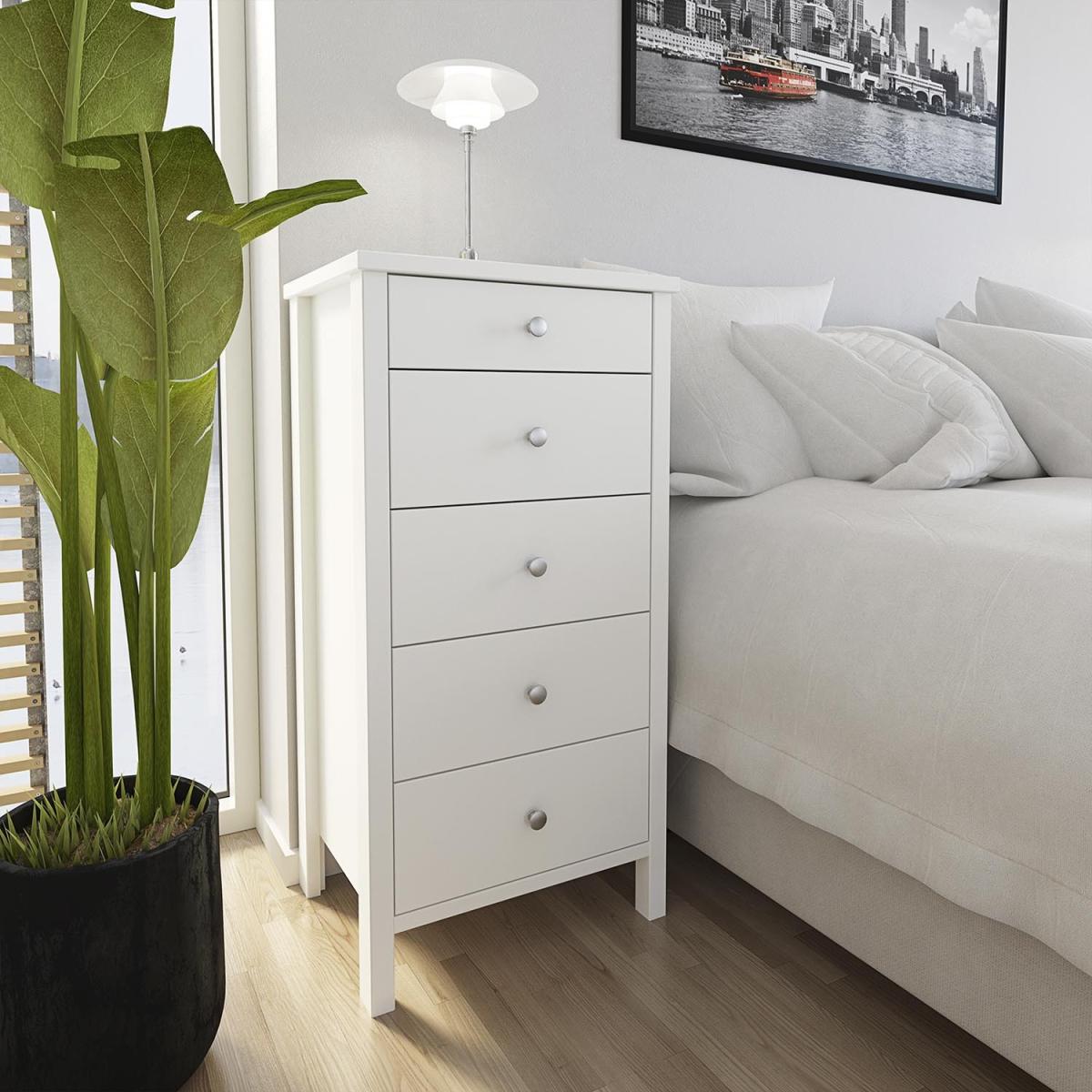 Tromso 5-Drawer Narrow Chest of Drawers - White – image 6