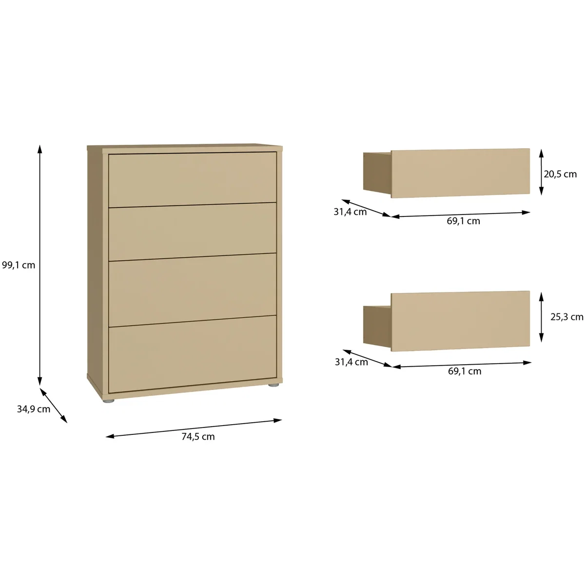 Alice Springs 4 Drawer Chest with Push-Open Drawers in Sage Green - Butter Yellow – image 62