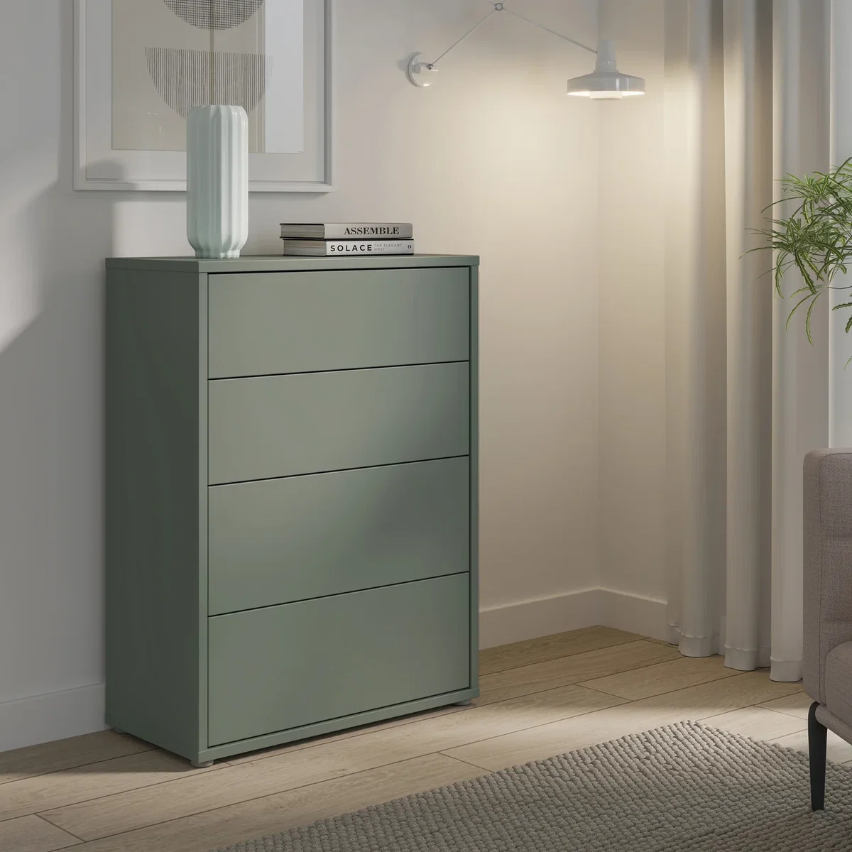 Alice Springs 4 Drawer Chest with Push-Open Drawers in Sage Green - Butter Yellow – image 8