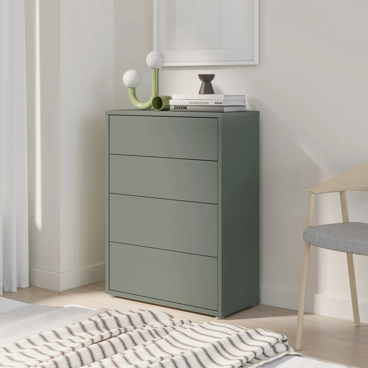 Alice Springs 4 Drawer Chest with Push-Open Drawers in Sage Green - Butter Yellow – image 9