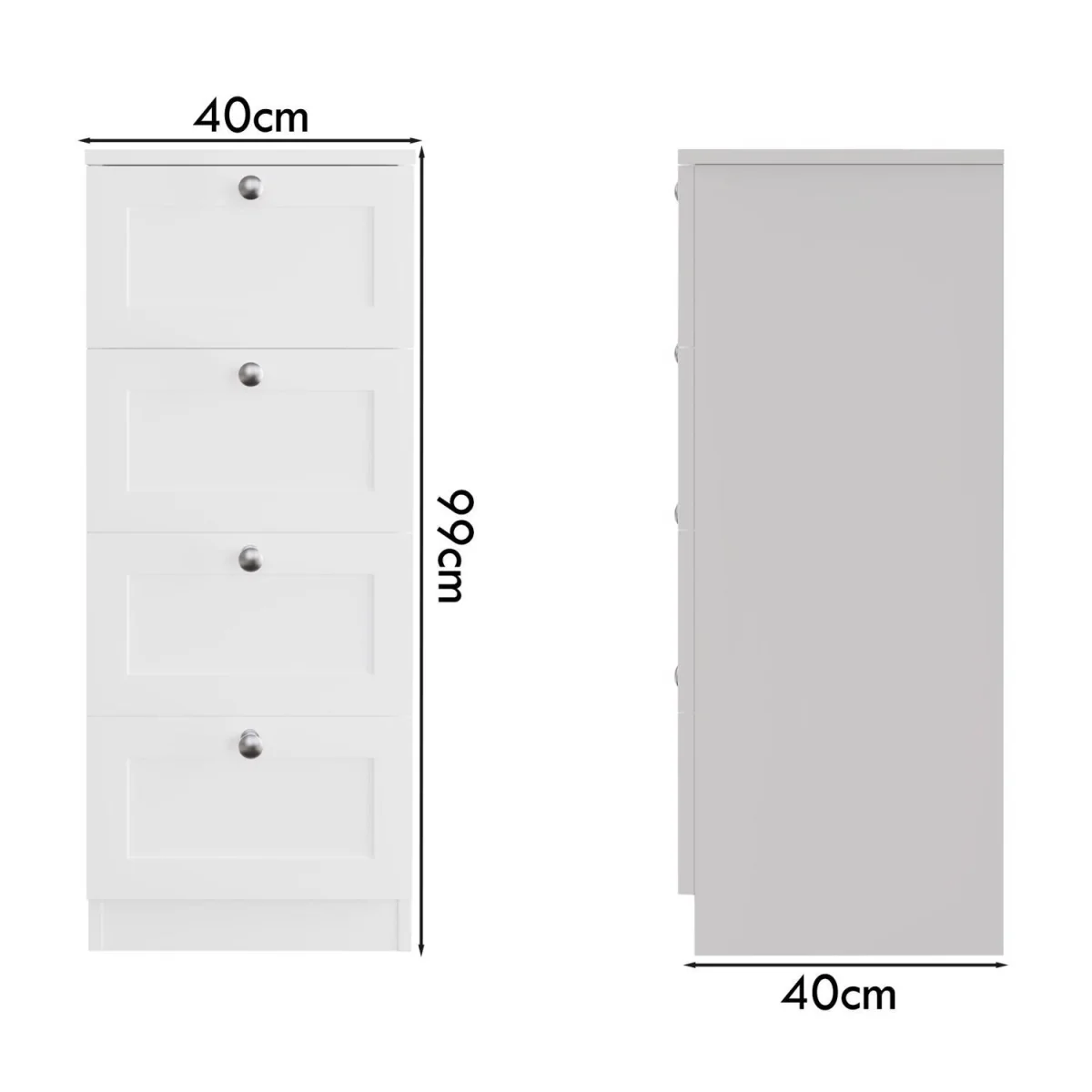 FWStyle White 4 Drawer Chest Of Drawers Deep Design Shaker Fronts - White – image 7