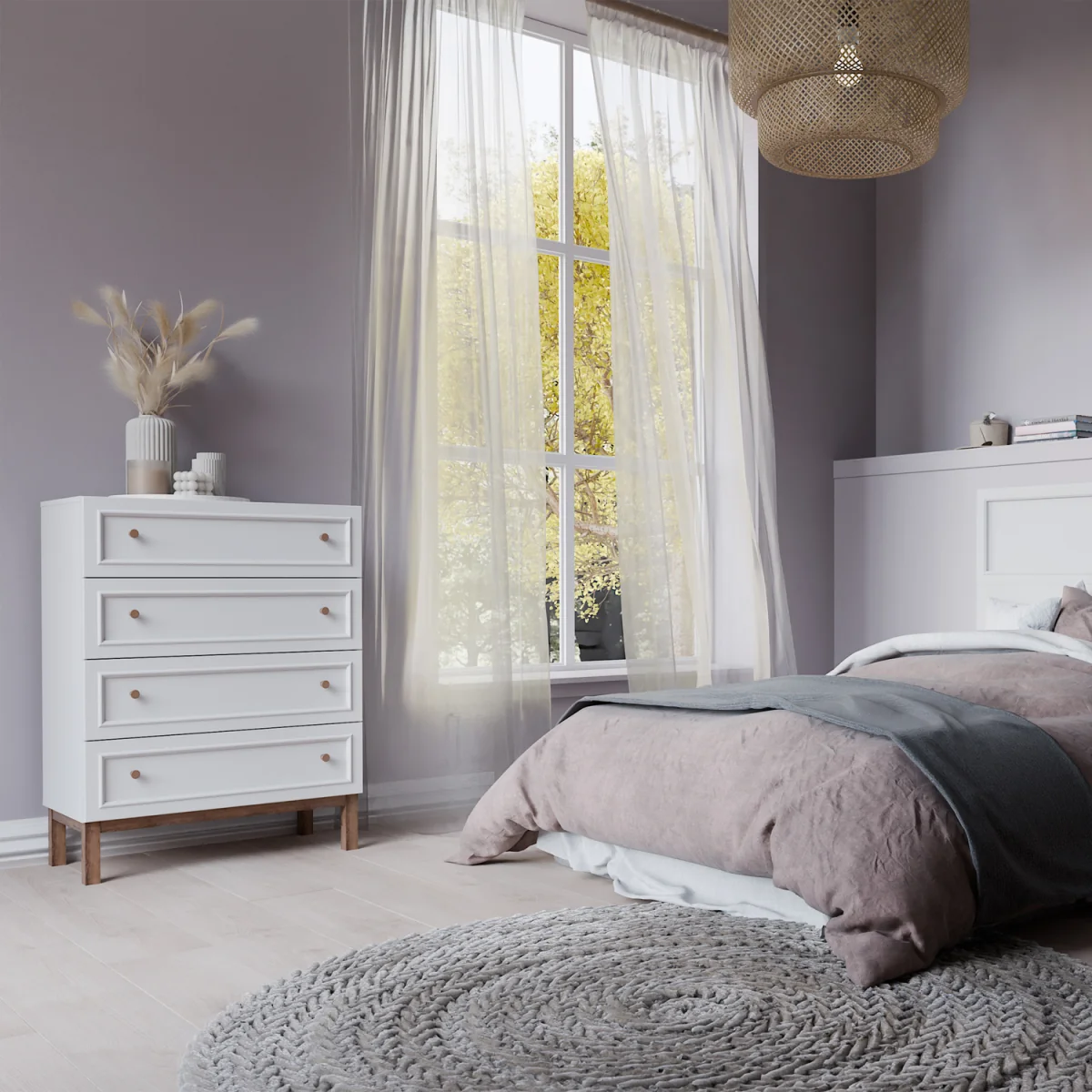 Wensley 4 Drawer Chest in Light Grey and Oak - Light Grey & Oak – image 2