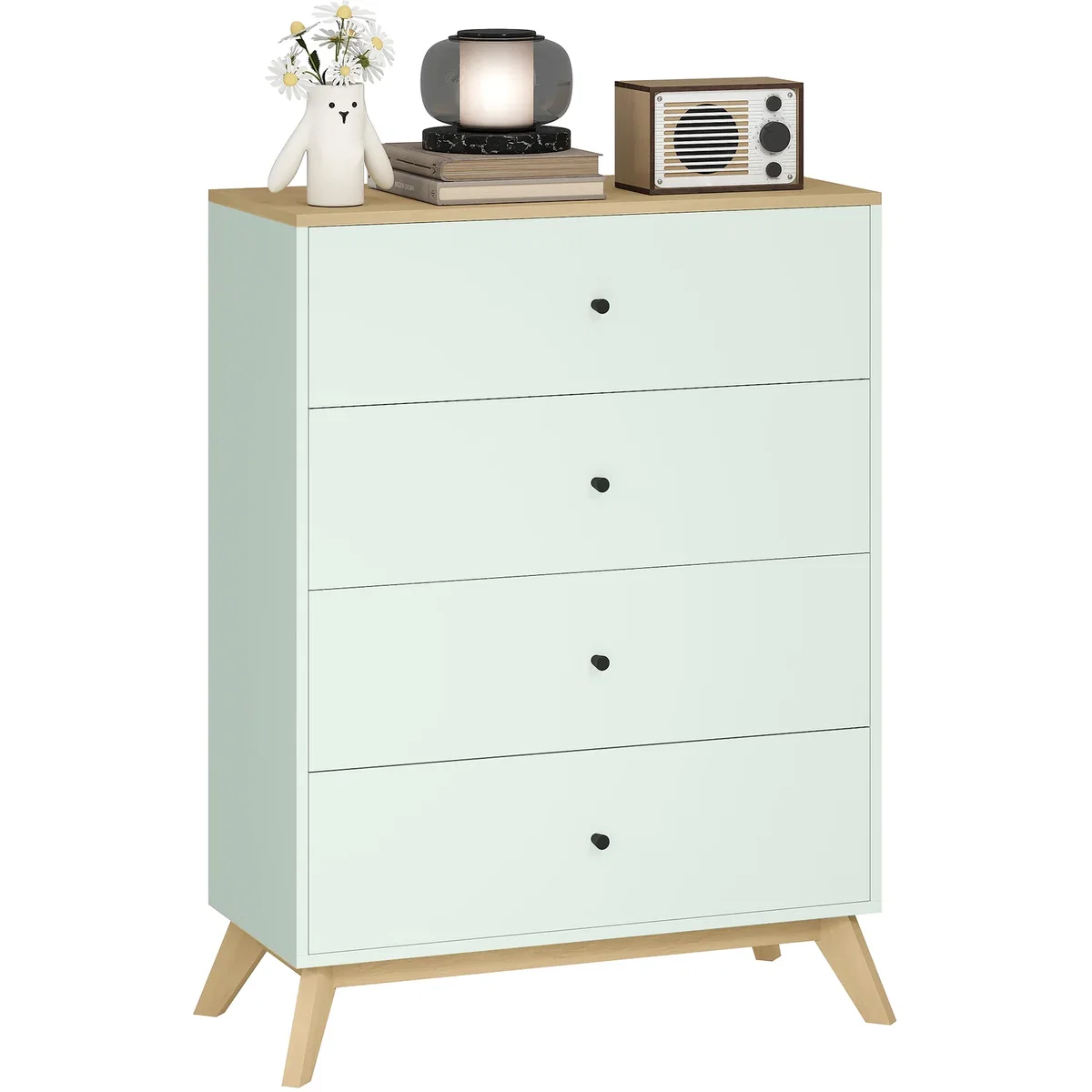 HOMCOM Chest of Drawers 4 Drawer Storage Cabinet - Light Green and Oak – image 2