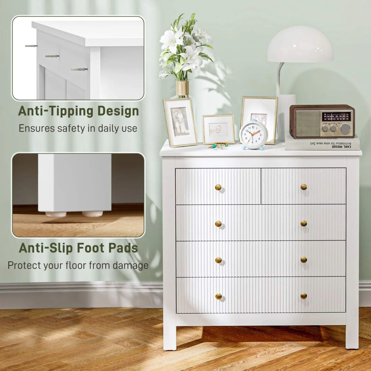 Vedise 5-Drawer White Chest of Drawers – image 7