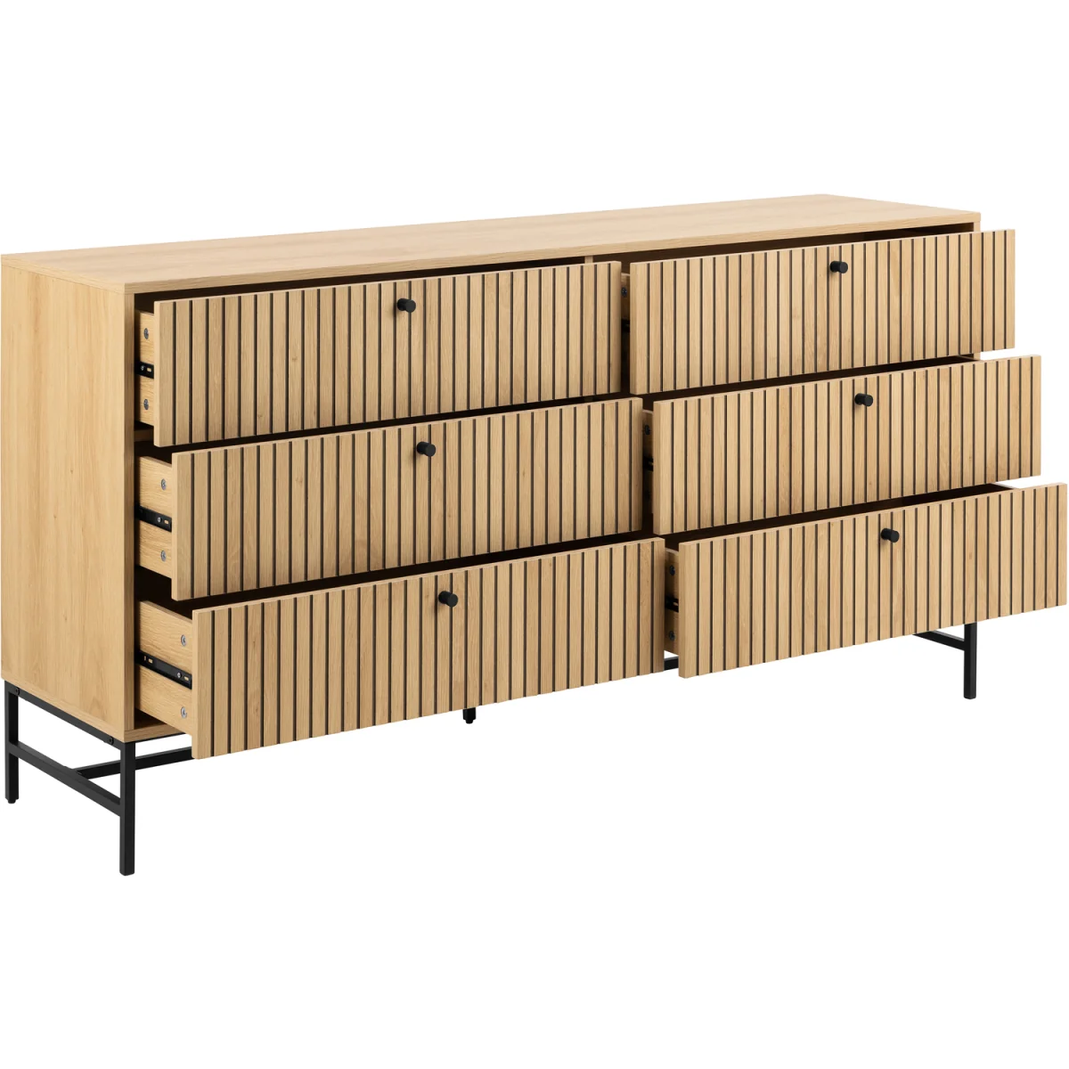 Albany Wide Chest of 6 Drawers in Oak/Black Legs - Oak & Black – image 5
