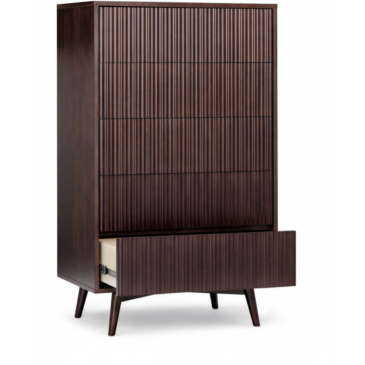 Tremolo 5-Drawer Chest of Drawers with Fluted Fronts, Dark Brown - Black – image 7
