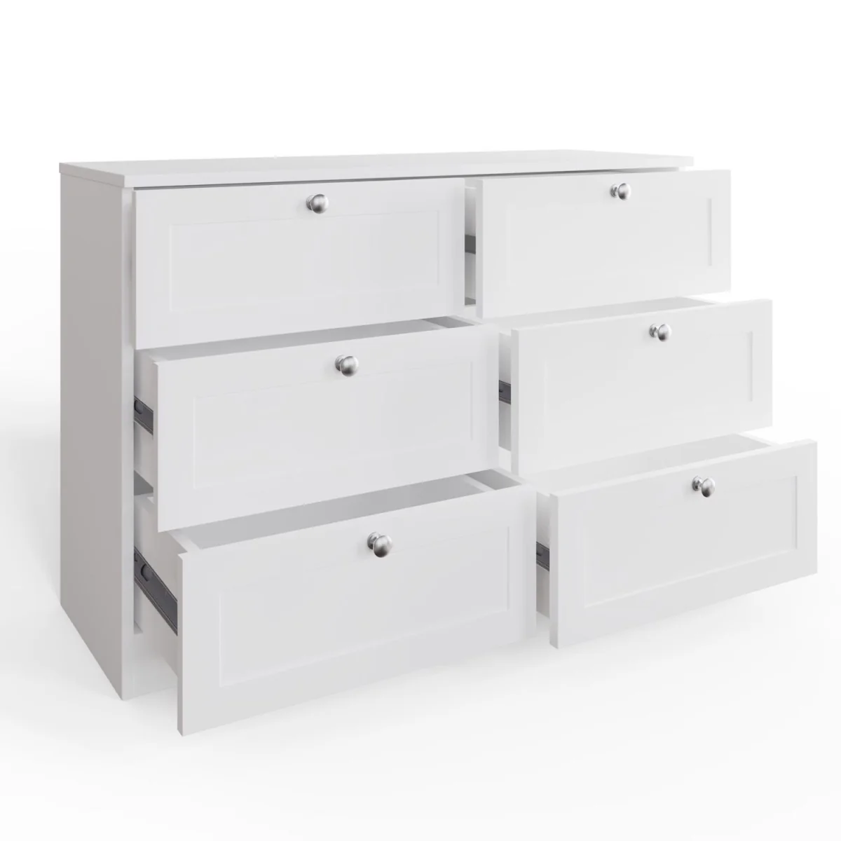 FWStyle 6 Drawer Chest of Drawers Shaker Style Matt White Central Runners - White – image 4