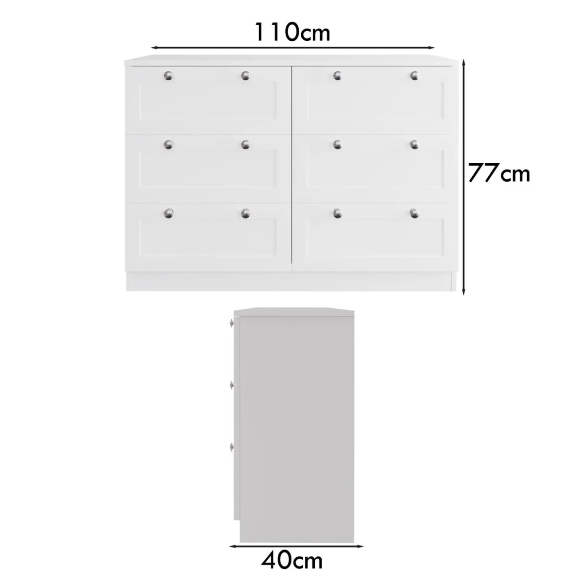 FWStyle 6 Drawer Chest of Drawers Shaker Style Matt White Central Runners - White – image 7
