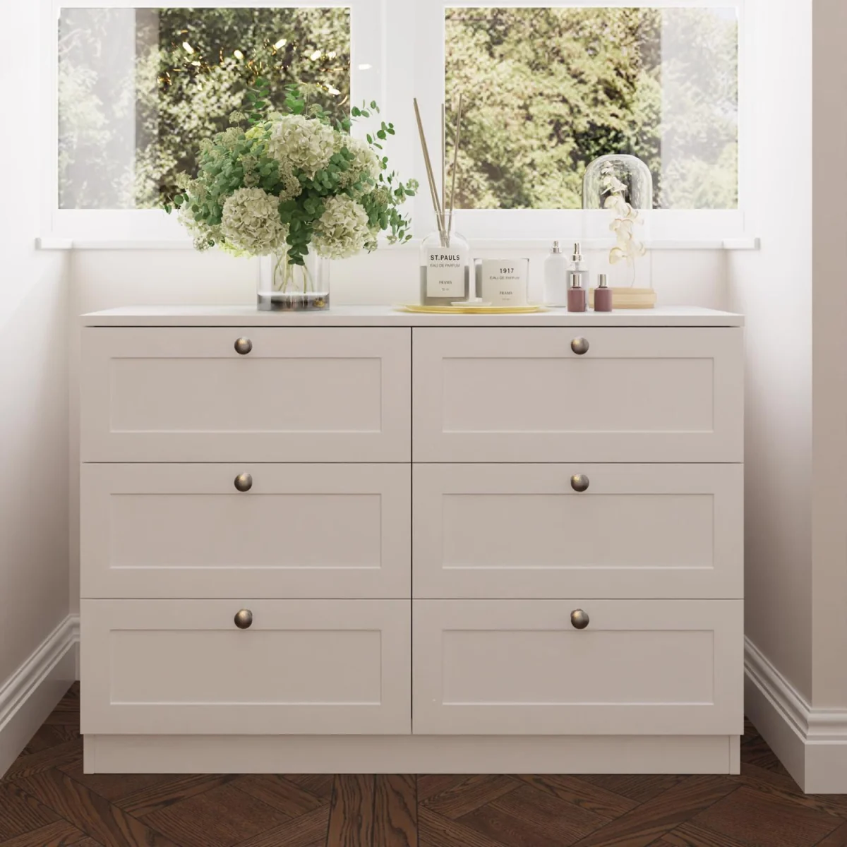 FWStyle 6 Drawer Chest of Drawers Shaker Style Matt White Central Runners - White – image 8