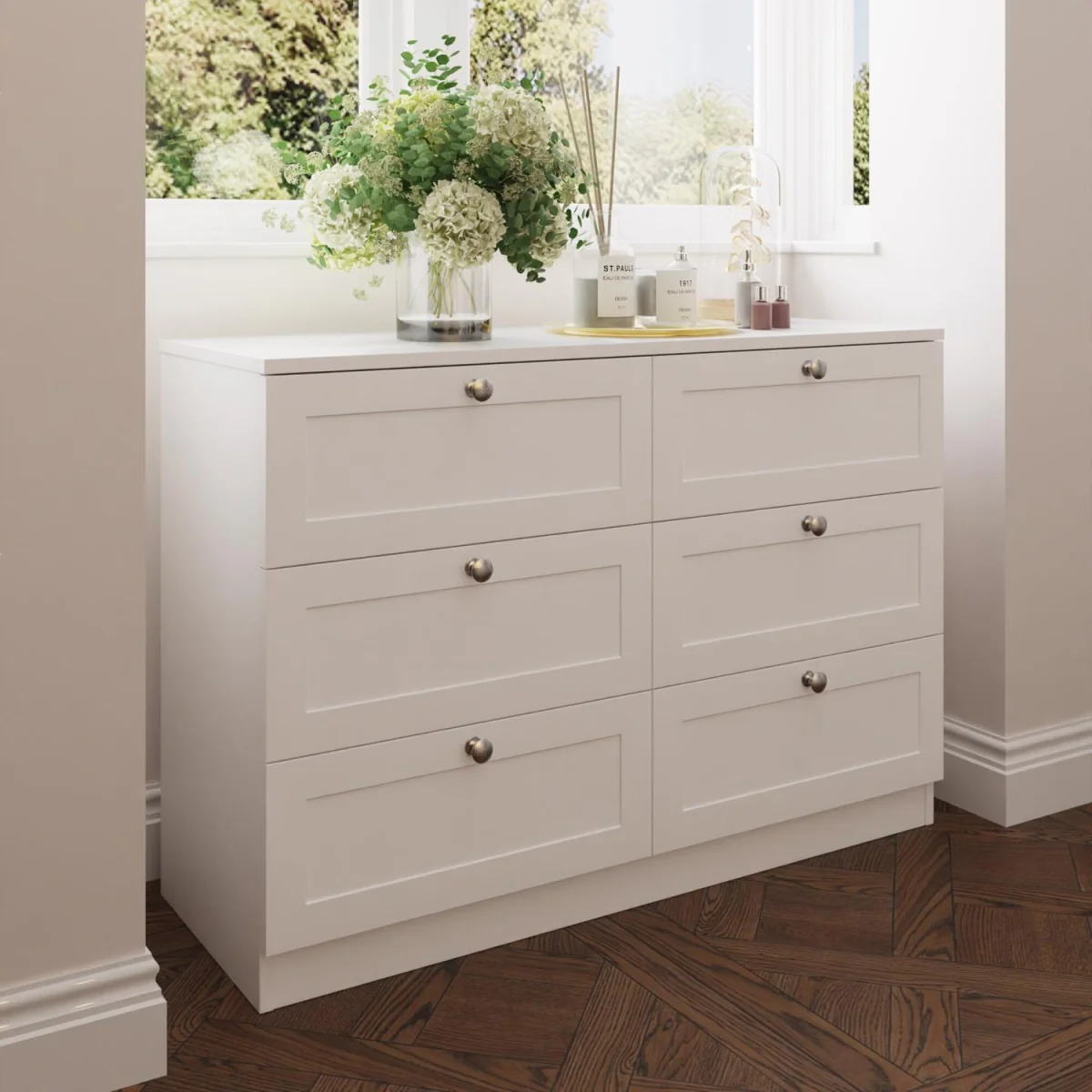 FWStyle 6 Drawer Chest of Drawers Shaker Style Matt White Central Runners - White – image 1
