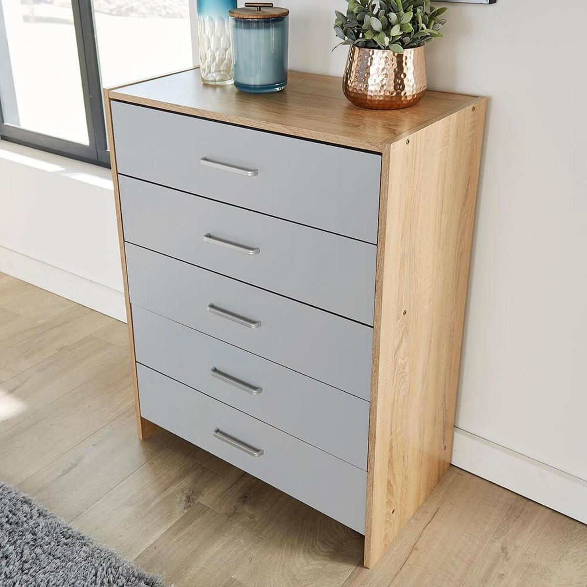 Stratford 5 Drawer Bedroom Storage Chest Unit - Grey – image 2