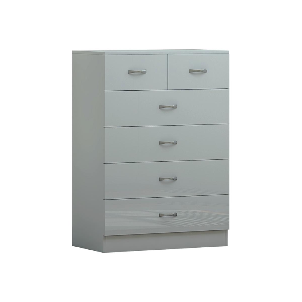 Chiswick Modern 6 Drawer Chest, Gloss Metal Handles - Gloss Grey