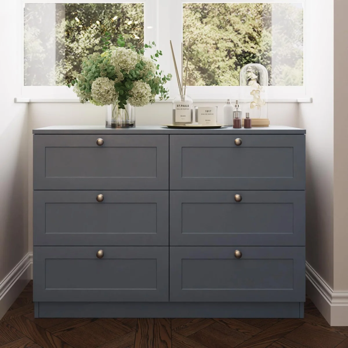 FWStyle Matt Grey 6 Drawer Chest of Drawers Shaker Style Central Runners  - Matt Grey – image 2