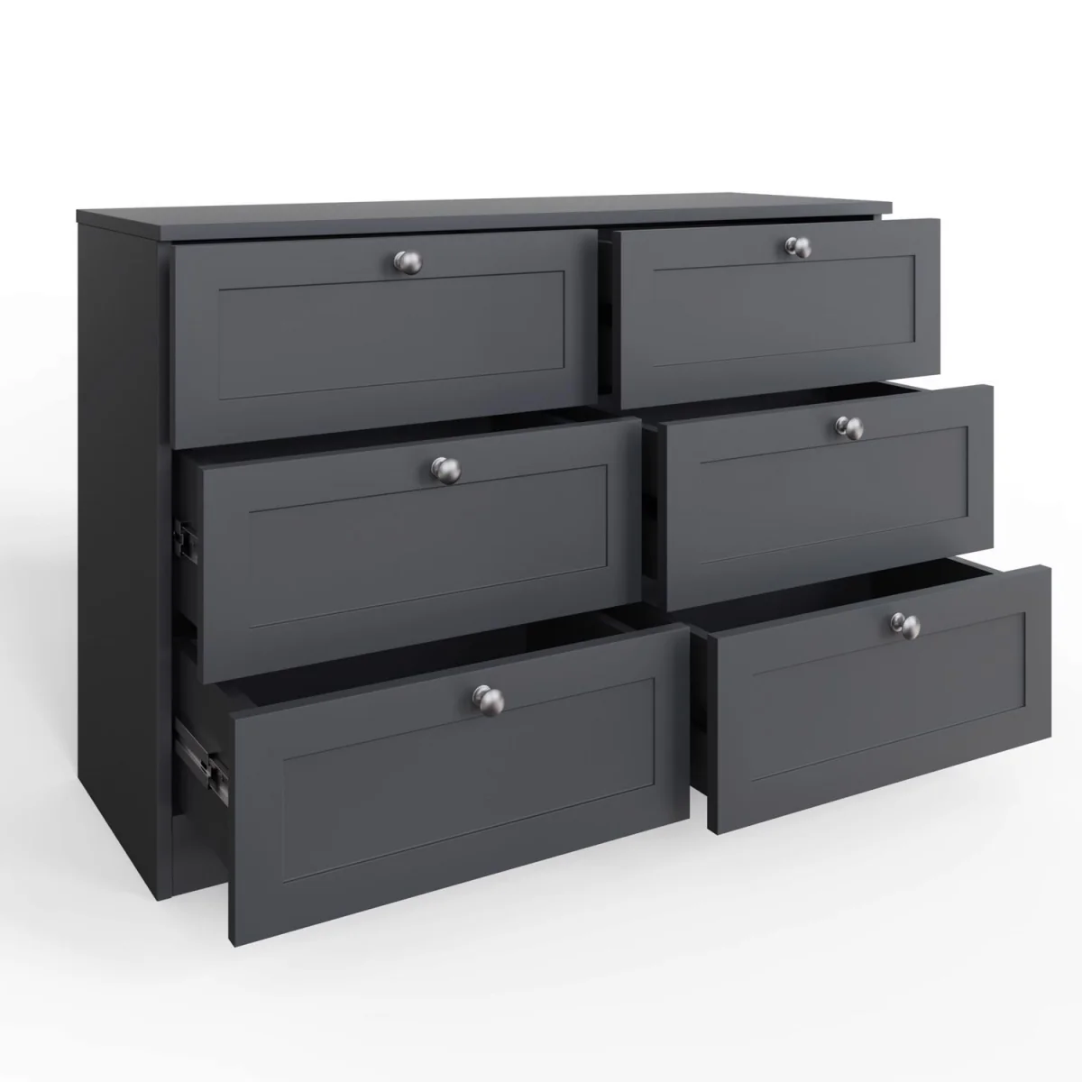FWStyle Matt Grey 6 Drawer Chest of Drawers Shaker Style Central Runners  - Matt Grey – image 5