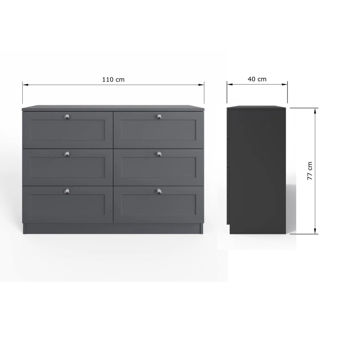 FWStyle Matt Grey 6 Drawer Chest of Drawers Shaker Style Central Runners  - Matt Grey – image 6