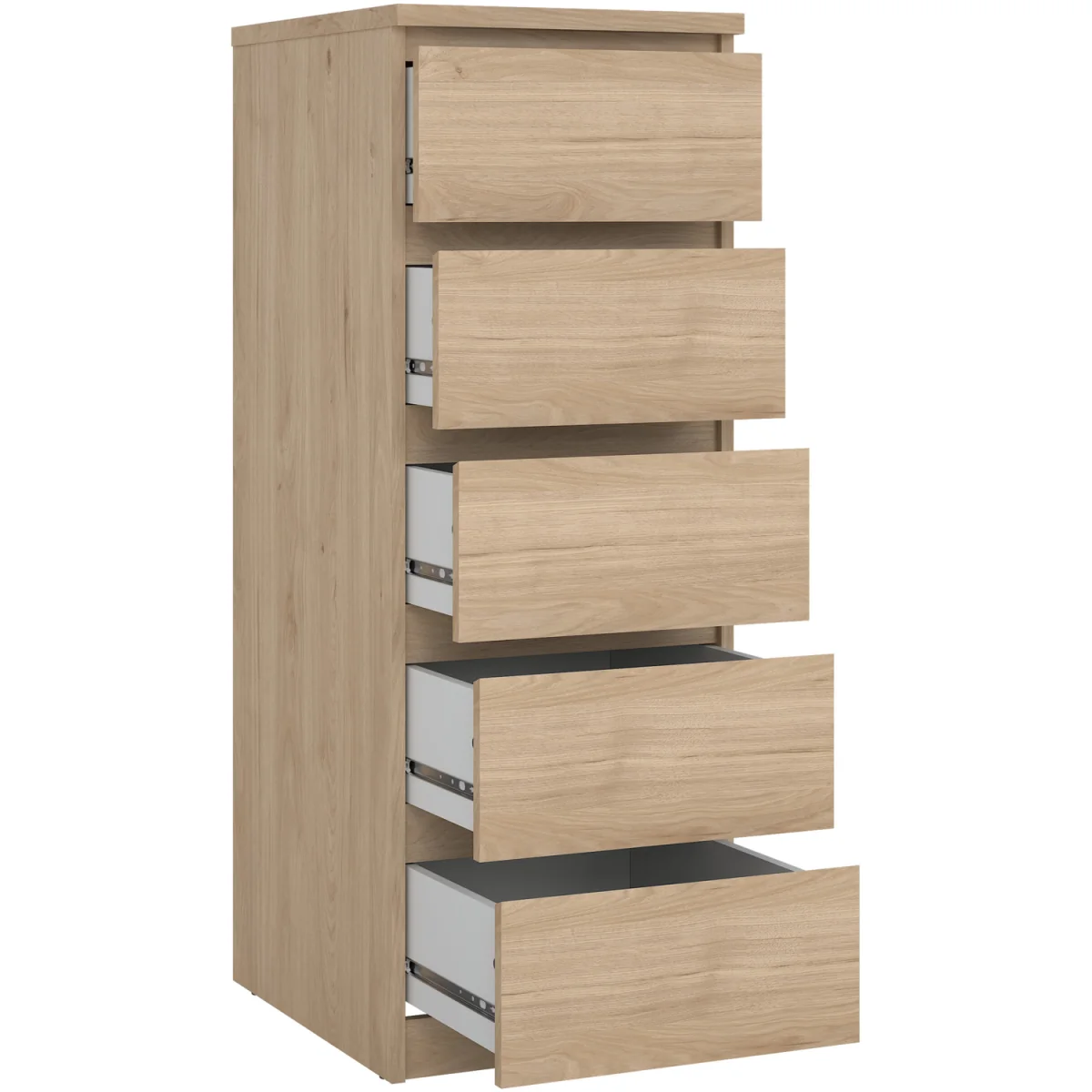 Naia Narrow Chest of 5 Drawers in White High Gloss - Grey and White High Gloss – image 12